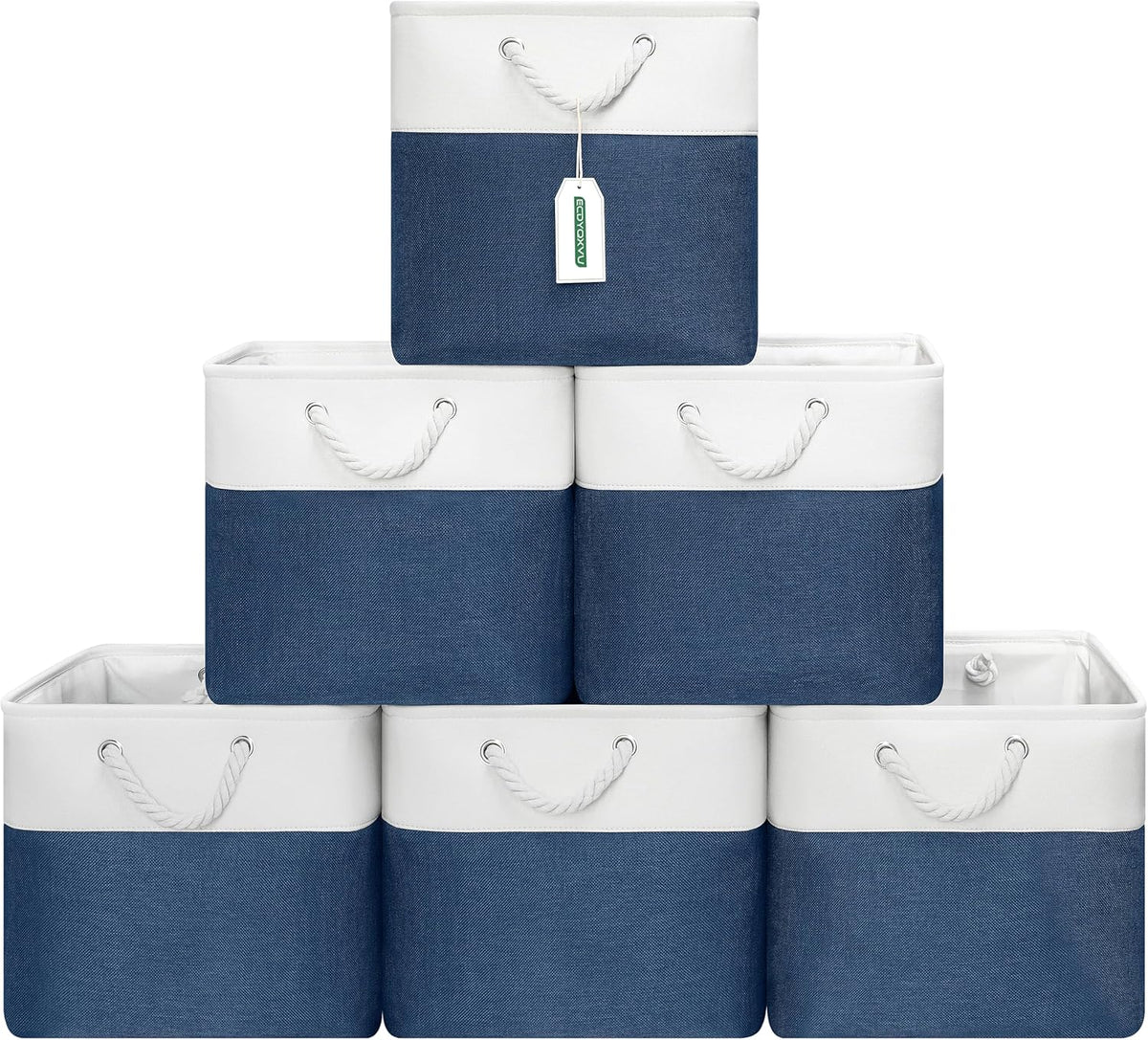 13x13 Inch Cube Storage Bins with Reinforced Bottom Cardboard, 6 Pack Large Collapsible Fabric