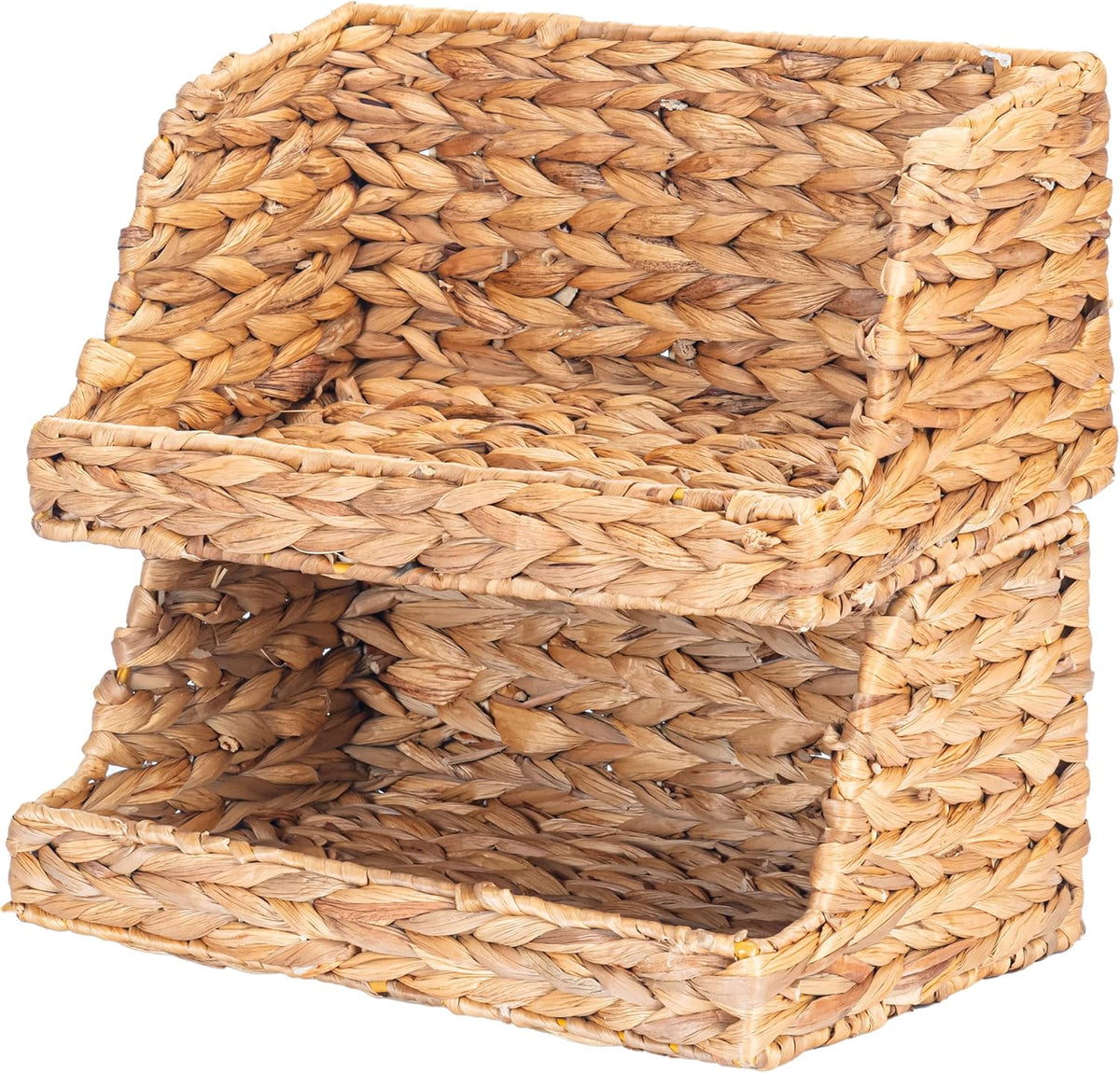 VATIMA Water Hyacinth Storage Baskets for Organizing, Medium Open-Front Wicker Basket for Kitchen