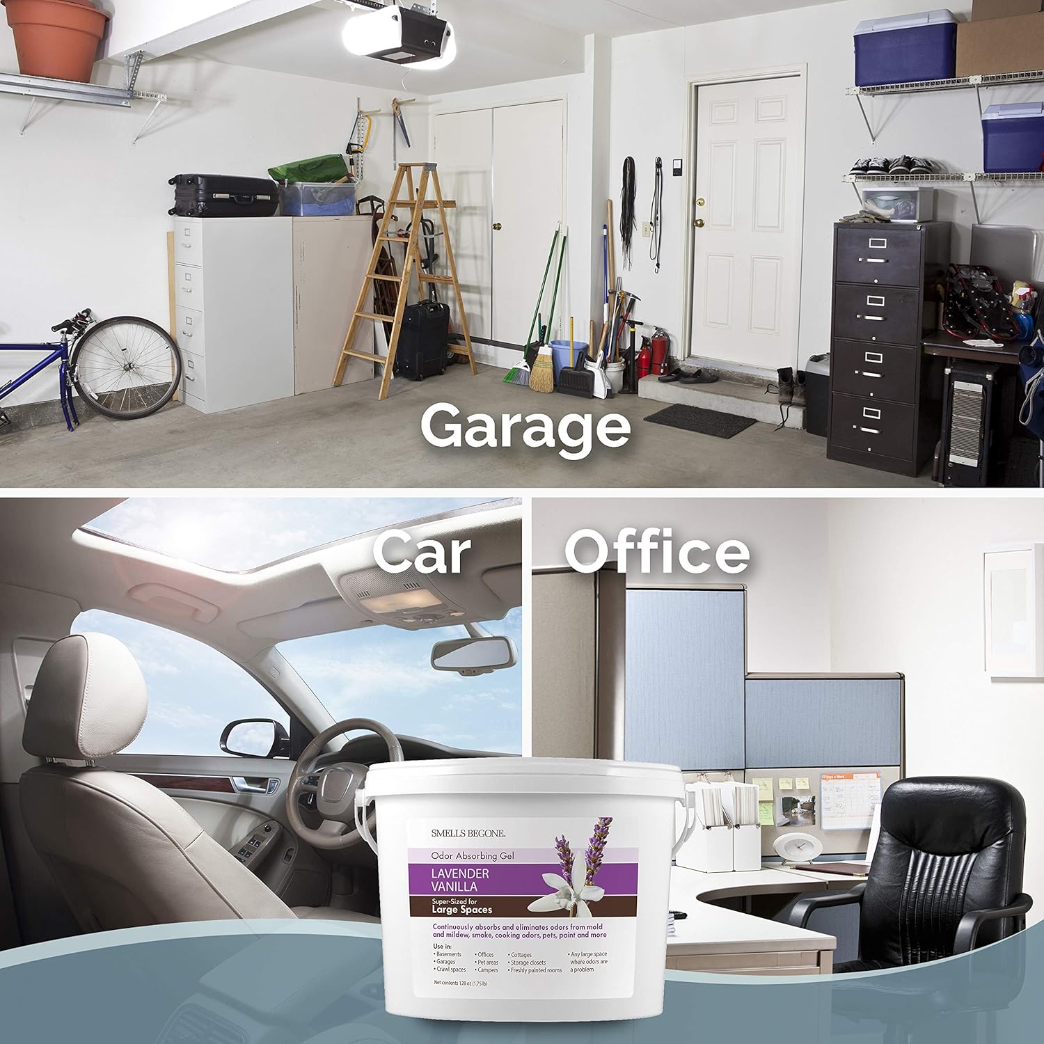 SMELLS BEGONE 1-Gallon Odor Absorber Gel - Air Freshener & Odor Eliminator for Homes, Garages &