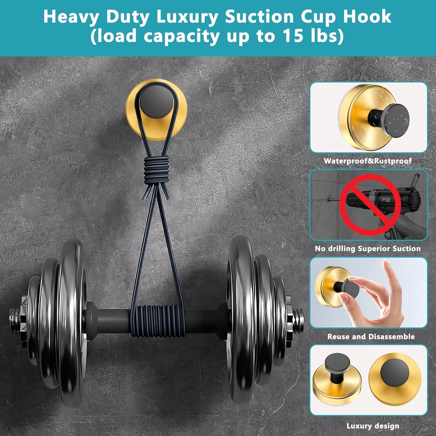 Suction Cup Hooks for Shower,Wreath Hanger for Front Door,Removable No Drill Towel Loofah