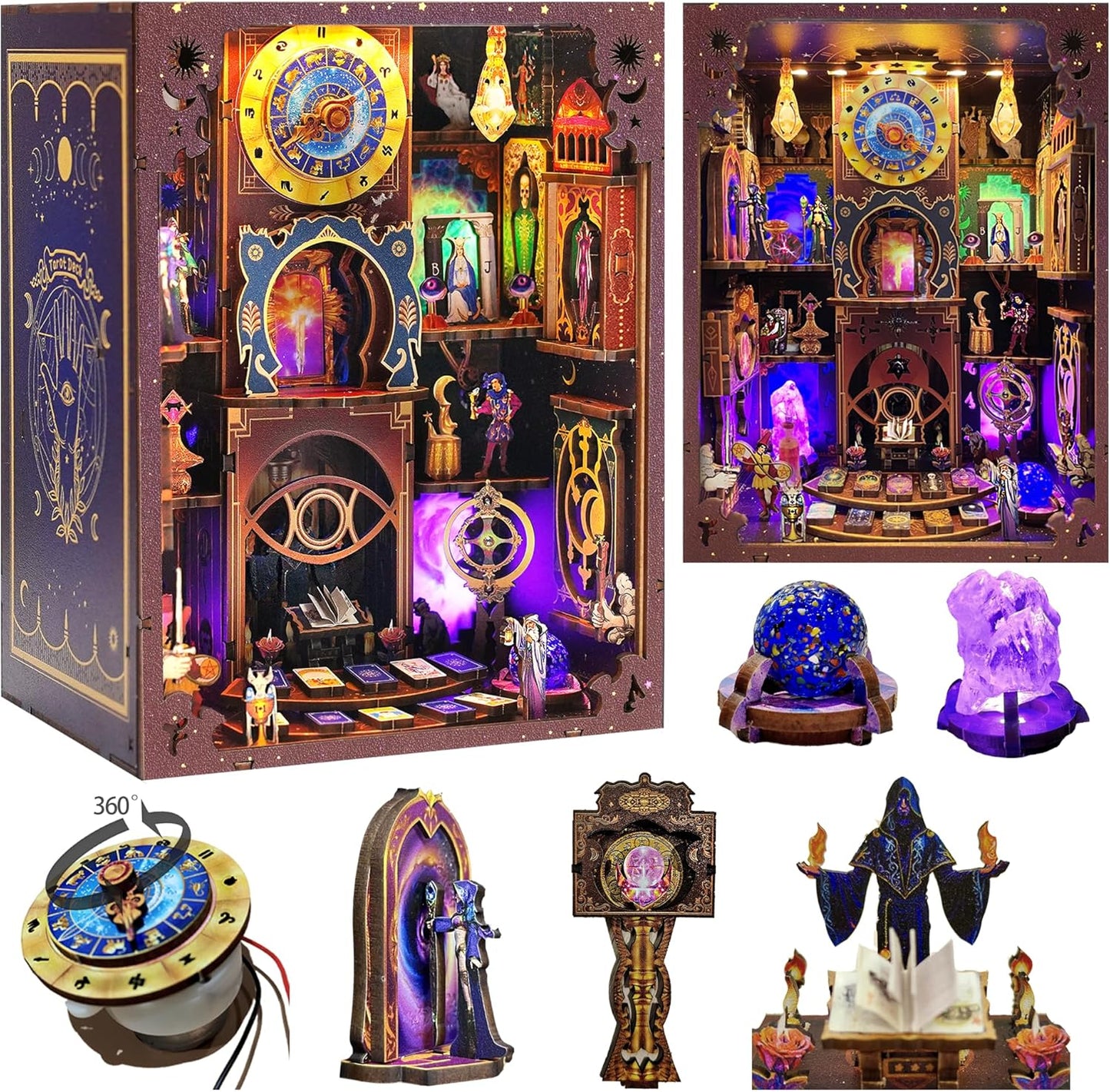 Book Nook Kit - DIY Miniature Dollhouse with LED Lights for Adults & Teens, Fantasy Tarot-Themed 3D