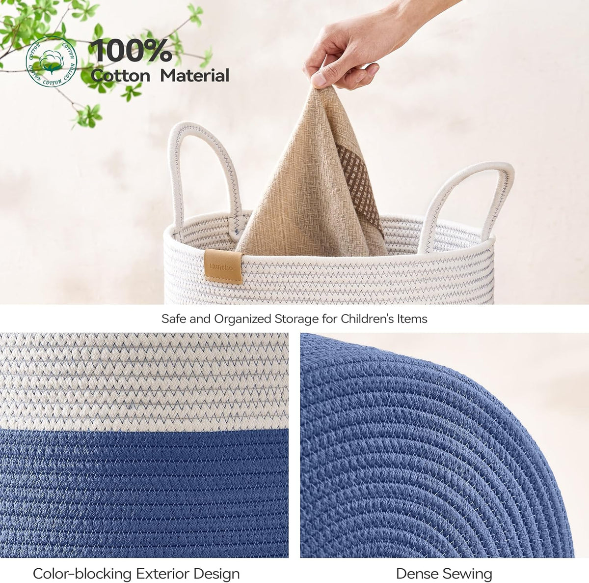 Laundry Hamper 75L,Large Laundry Basket for Clothes,Decorative Storage Basket for Blankets,Cotton