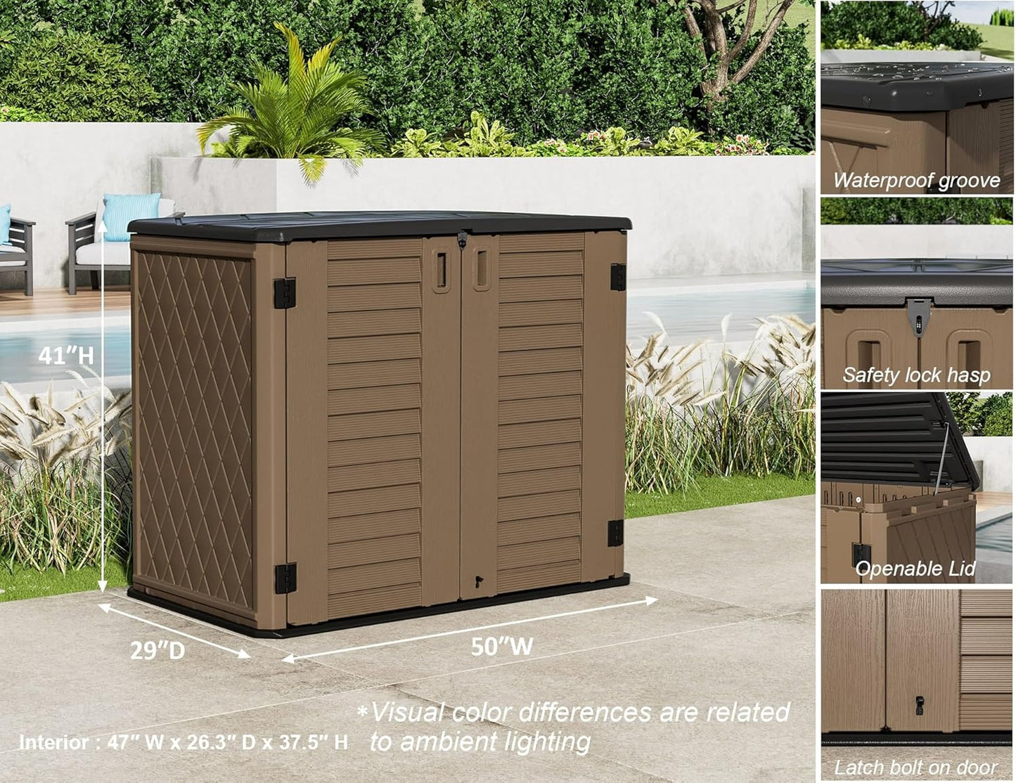 ZZM 4x2.5 FT Outdoor Storage Shed, Resin Waterproof Storage Cabinet for Garden Tools with Lockable