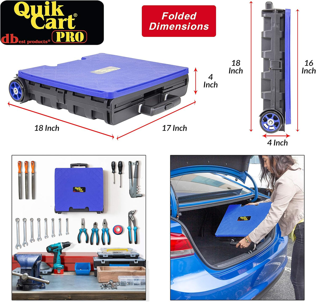 dbest products Quik Cart Pro Wheeled Rolling Crate Teacher Utility with seat Heavy Duty Collapsible