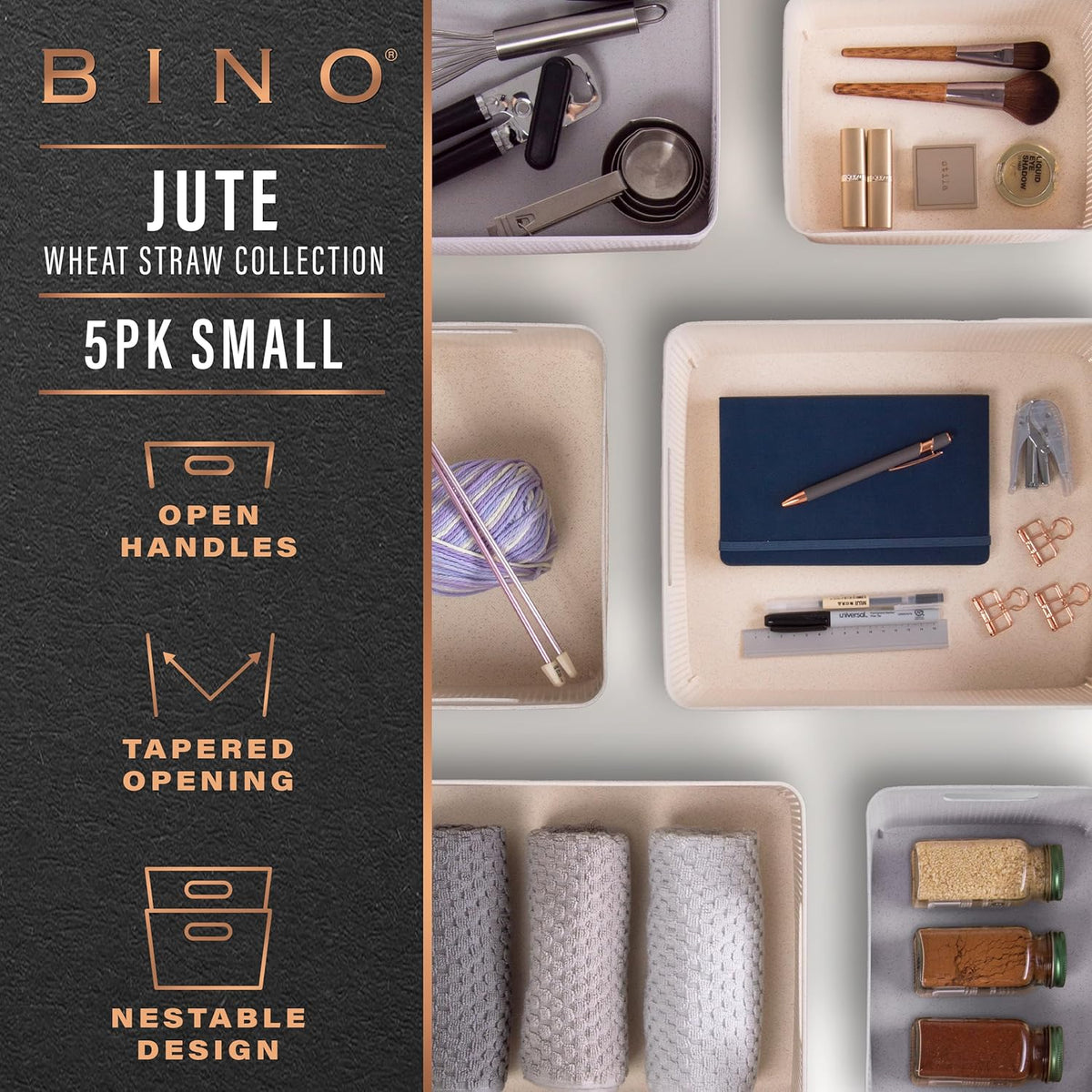 BINO | Woven Plastic Basket | Small (Natural), 5-Pack | THE JUTE COLLECTION | Home Organization