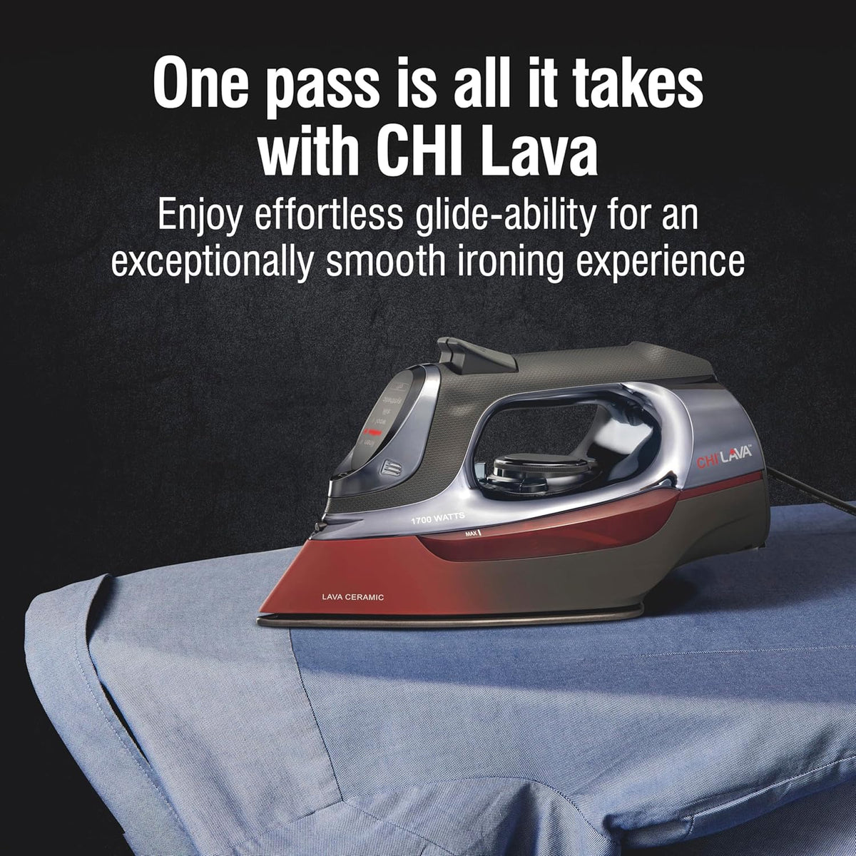 CHI Steam Iron for Clothes with 8’ Retractable Cord, 1700 Watts, 3-Way Auto Shutoff, 400+ Holes
