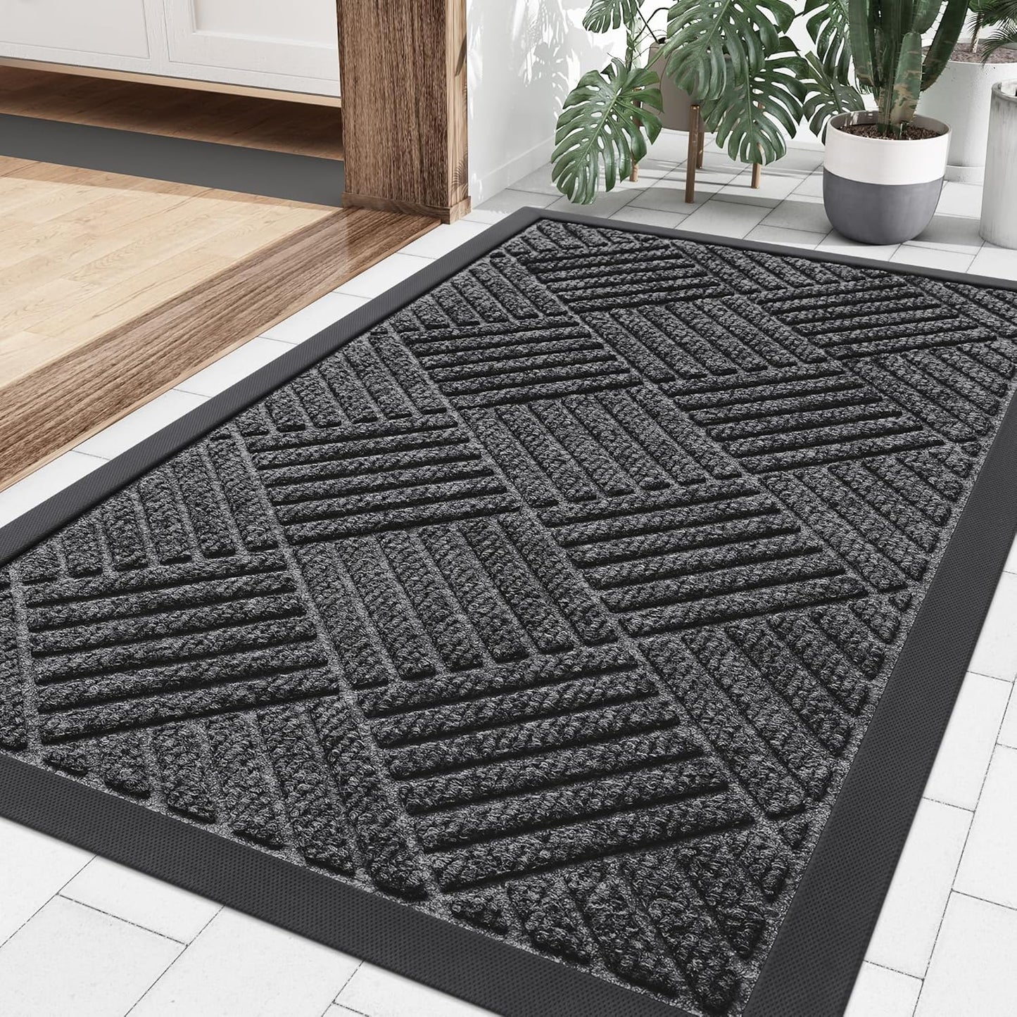 Smiry Front Door Mat Outside Entrance, Heavy Duty Outdoor Indoor Natural Rubber Doormat, Non Slip