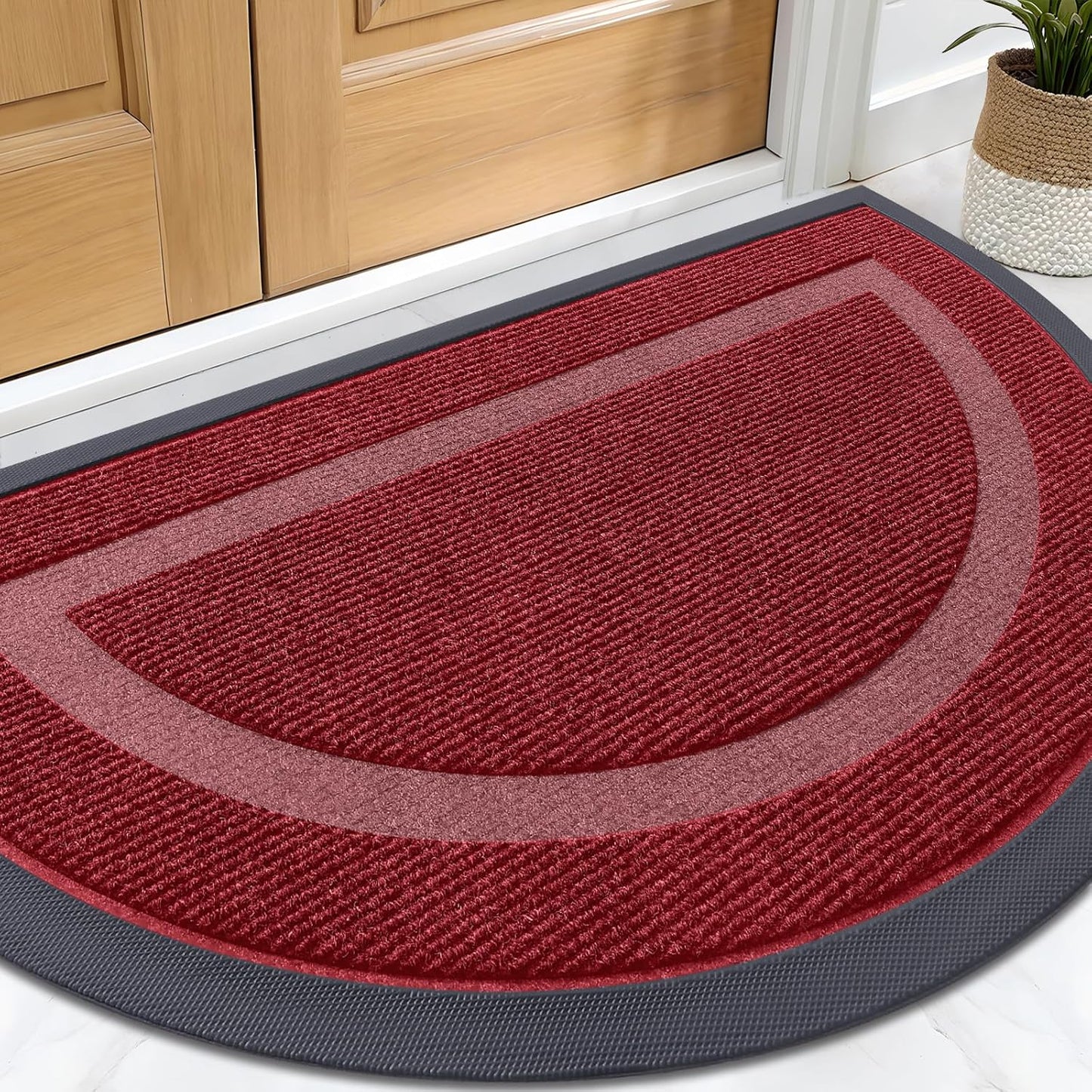 OLANLY Half Circle Door Mat Indoor Outdoor Entrance Welcome, Waterproof All-Season, All-Weather