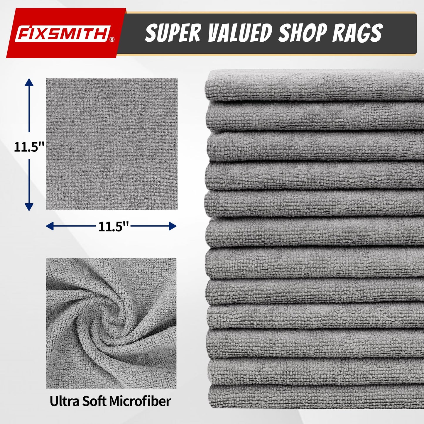 FIXSMITH Shop Towels, Pack of 200, Grey Microfiber Cleaning Cloth Bulk, Microfiber Towels for Cars
