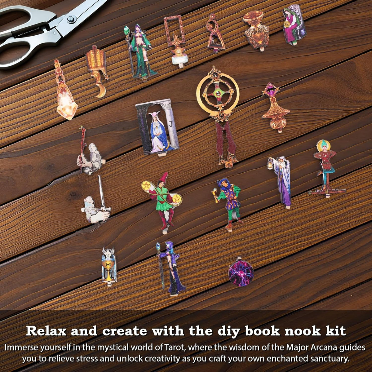 Book Nook Kit - DIY Miniature Dollhouse with LED Lights for Adults & Teens, Fantasy Tarot-Themed 3D