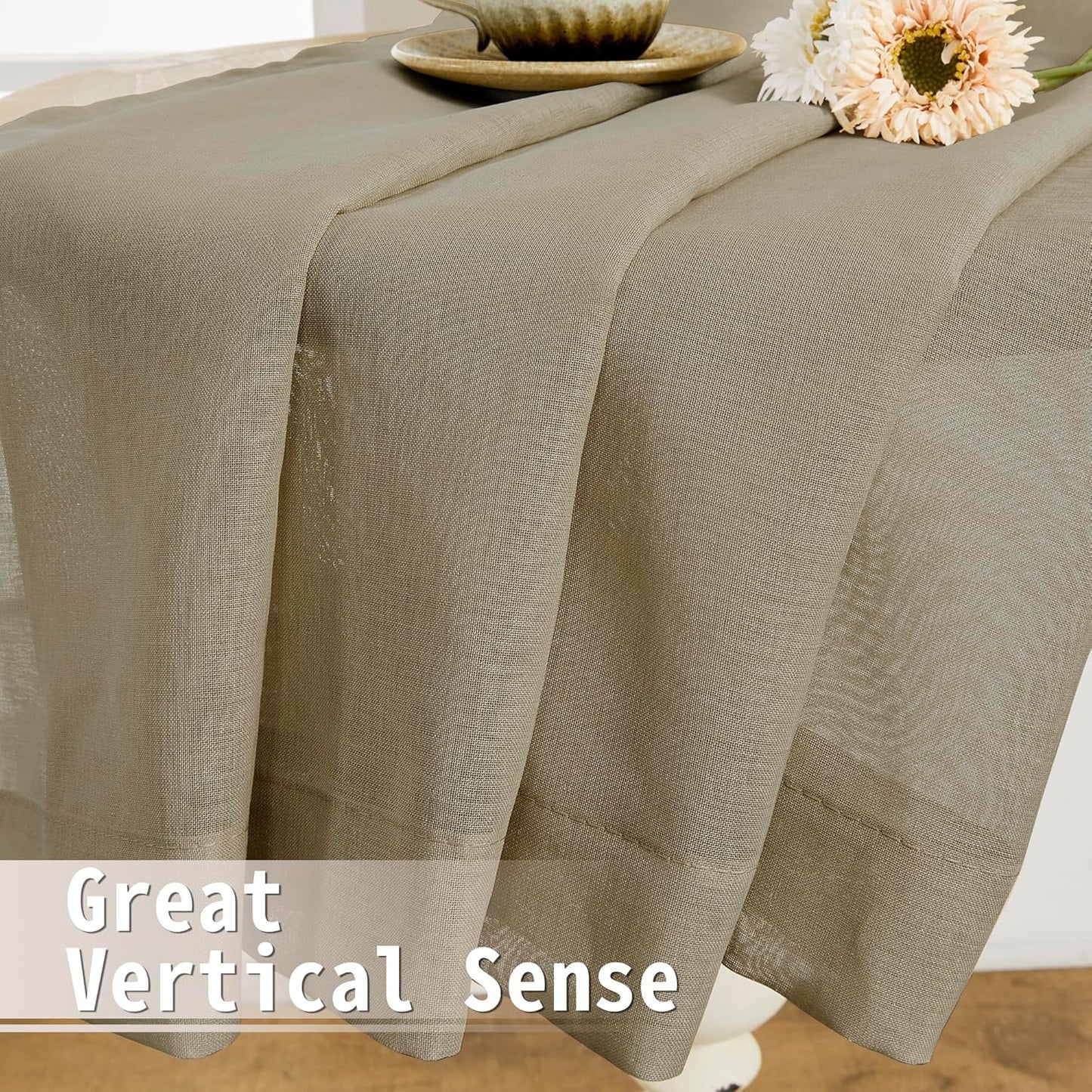 Tollpiz Sheer Linen Textured Curtain Sheers Doorway Light Filtering Voile French Door Rod Pocket