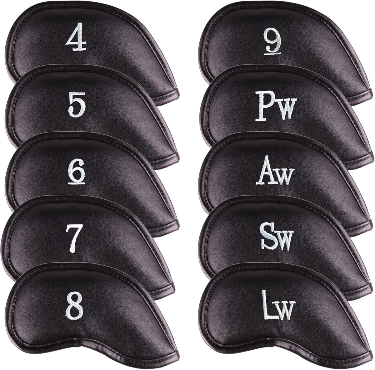 Premium Magnetic Leather Iron and Wedge Golf Club Head Covers | Set of 10 | Fits Most Clubs |