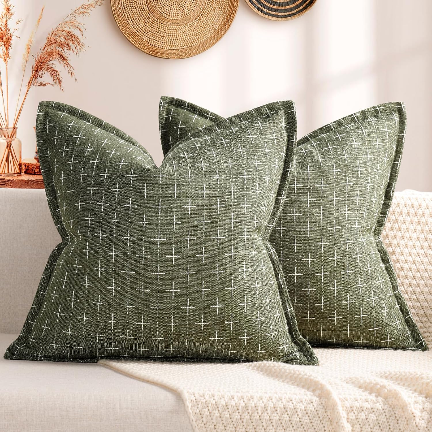 ZWJD Pillow Covers 18x18 Set of 2 Soft Polyester Textured Pillow Covers with Stylish Flange Edge
