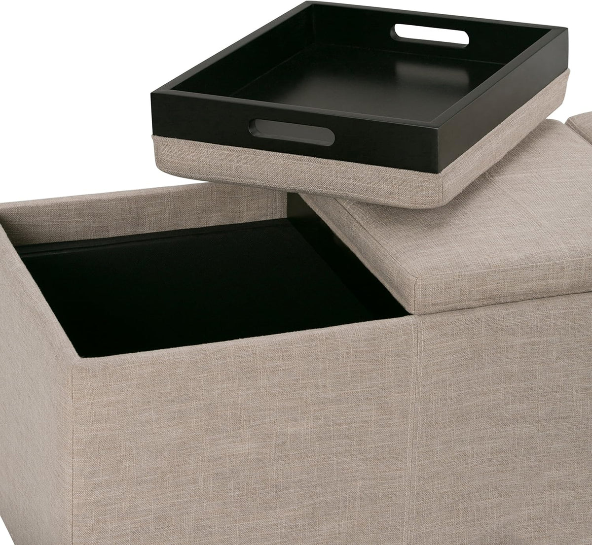 SIMPLIHOME Avalon 42 inch Wide Contemporary Rectangle Storage Ottoman in Natural Linen Look Fabric