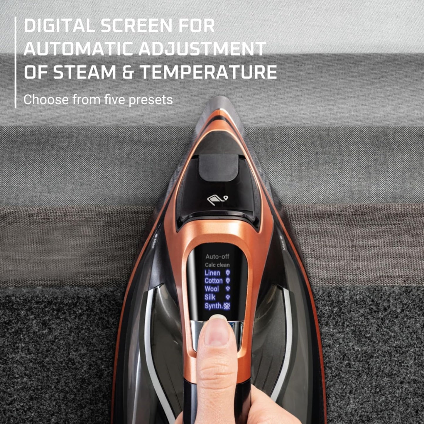 Rowenta Iron Steam Force Pro Steam Iron for Clothes, 1850 Watts, 5 Presets Smart Screen, Stainless