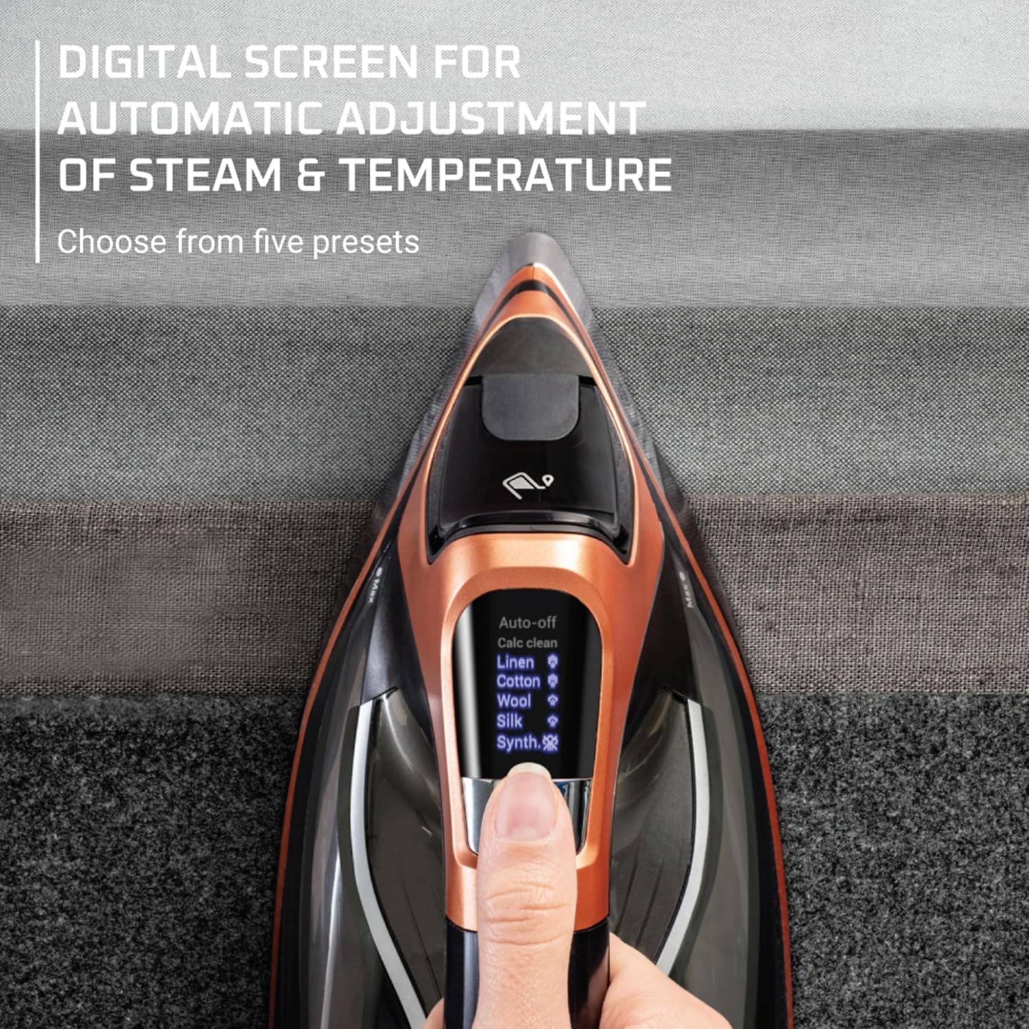 Rowenta Iron Steam Force Pro Steam Iron for Clothes, 1850 Watts, 5 Presets Smart Screen, Stainless