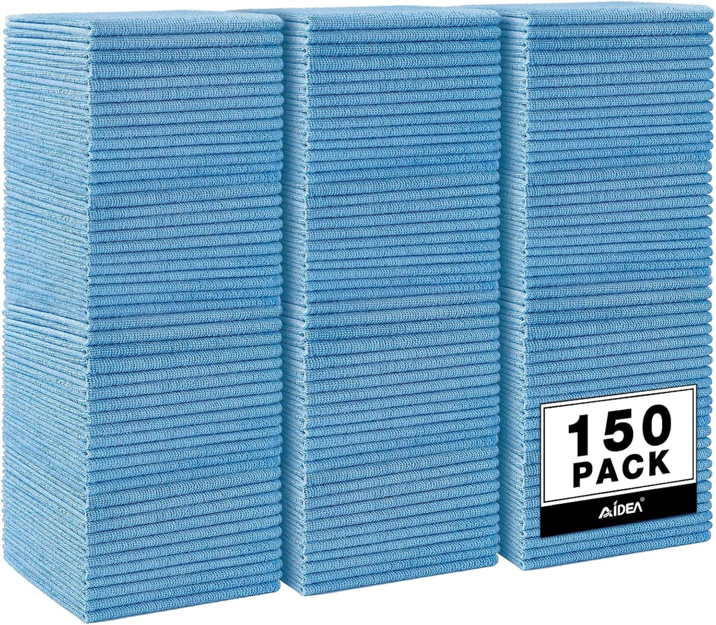 AIDEA Microfiber Cleaning Cloth Blue,150PK, Shop Rags, Microfiber Towels for Cars, Dusting Cloth