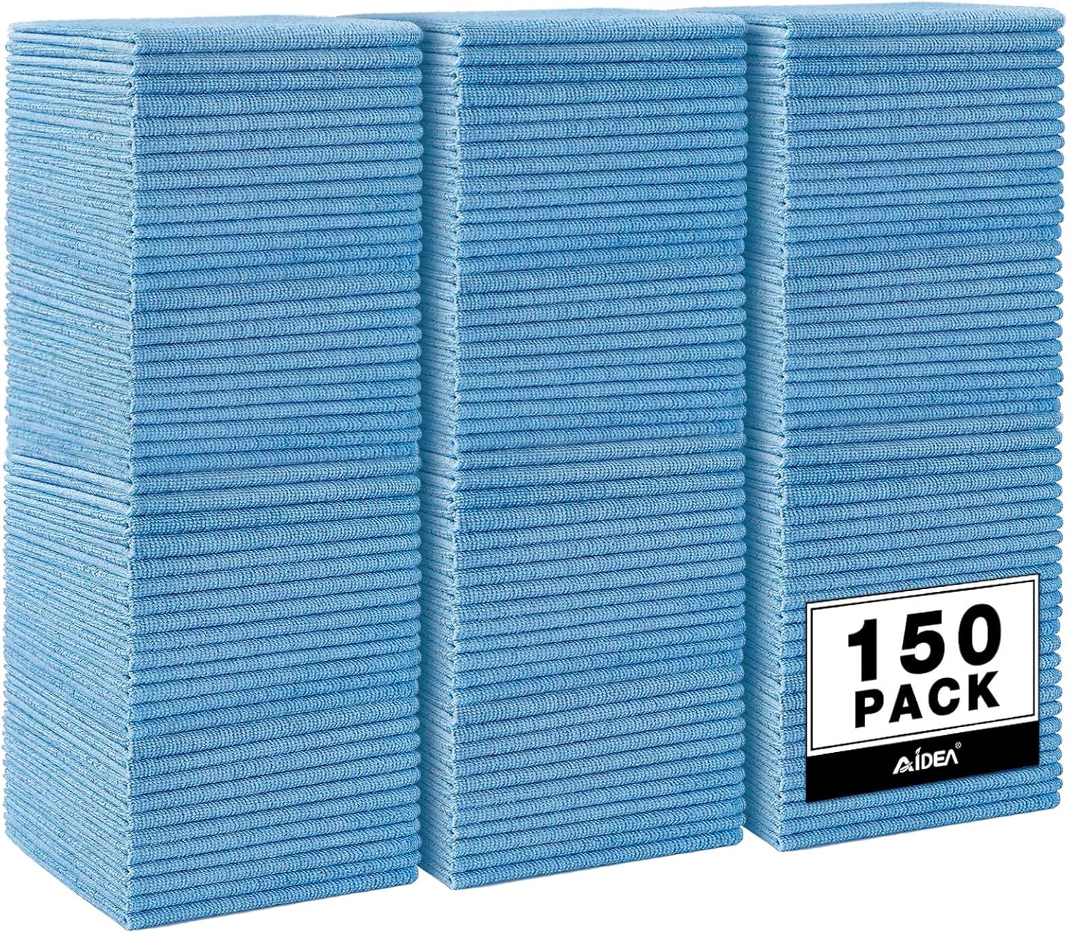 AIDEA Microfiber Cleaning Cloth Blue,150PK, Shop Rags, Microfiber Towels for Cars, Dusting Cloth