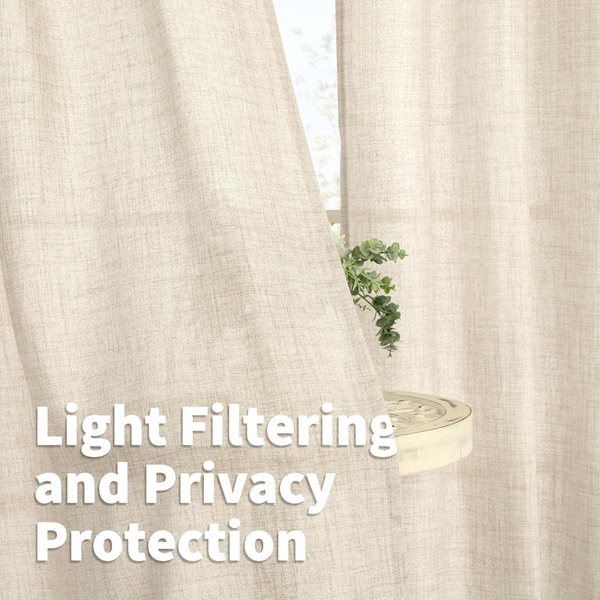 YoungsTex Linen Curtains for Living Room 2 Panels - Ivory Cream Light Filtering Drapes with Back
