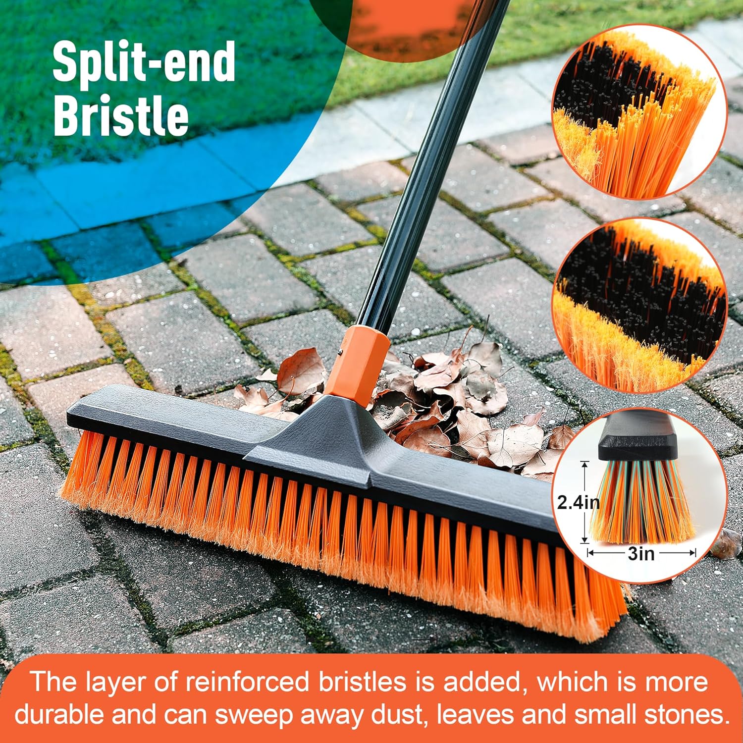 18" Push Broom Outdoor for Floor Cleaning with Extendable Long Handle, Stiff Bristle Heavy Duty