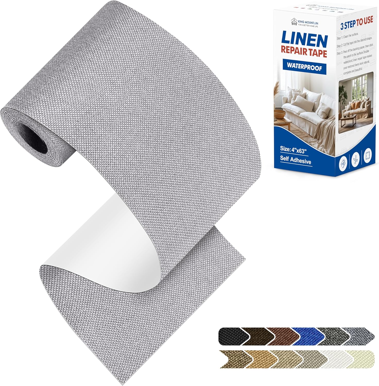 KING MOUNTAIN Linen Repair Patches, Self-Adhesive Fabric Patches, 4 X 63 inch Extra Size, Multi