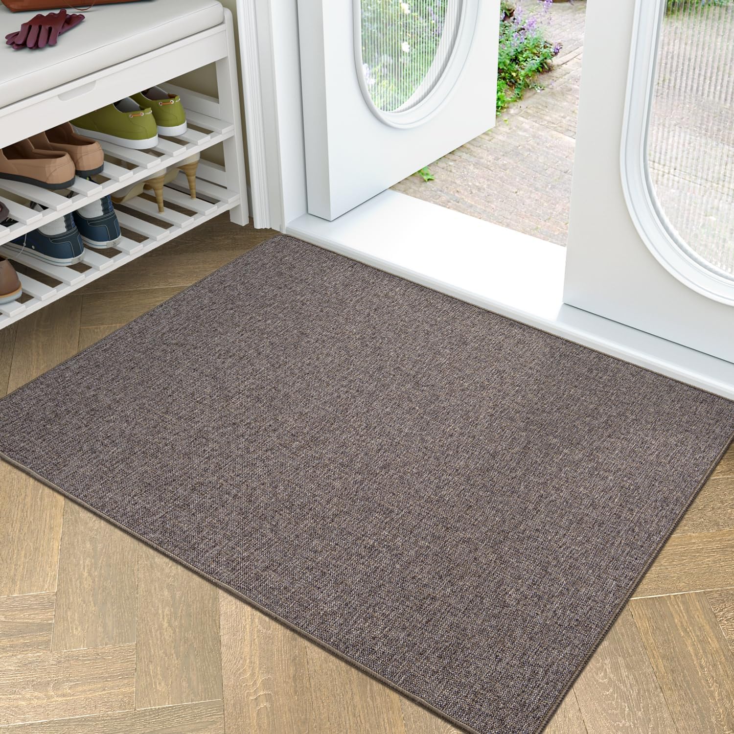 LUMI Ultra Thin Door Mat for Entryway, 32"x48" Low Profile Non Slip Rubber Backing Indoor Doormat