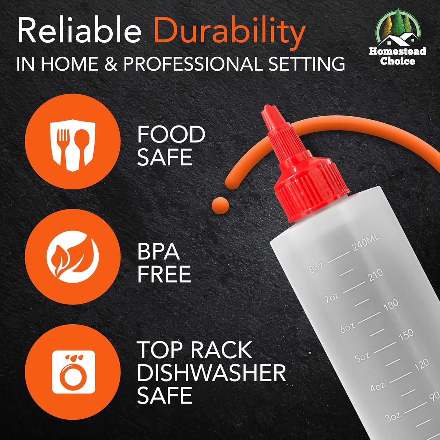 6-pack Plastic Squeeze Bottles for Sauces - 8oz Condiment Squeeze Bottles for Liquids - BPA Free