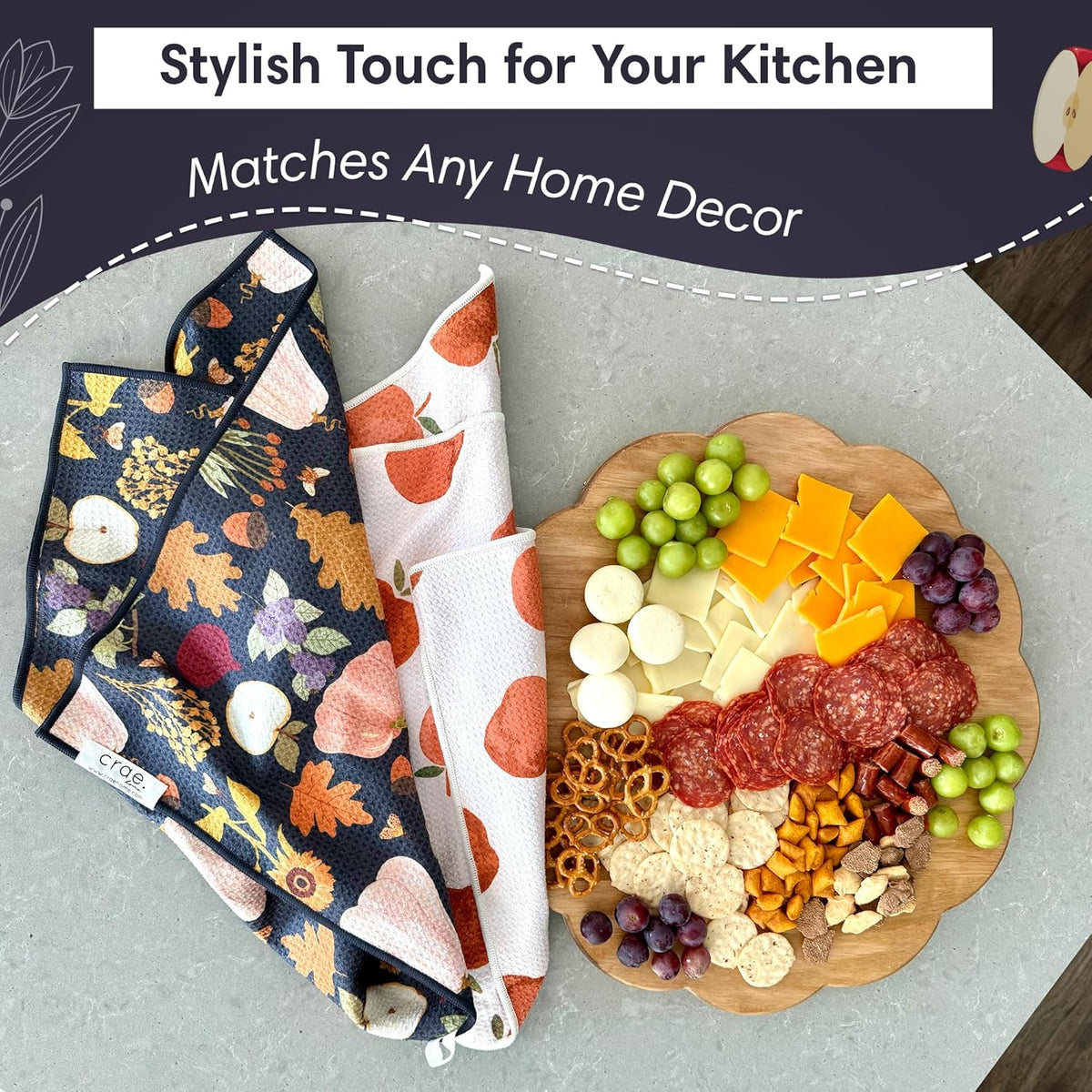 2 Double Sided Microfiber Hand Towels, 17x27 Inches Waffle Design Kitchen Towels Set, Durable &