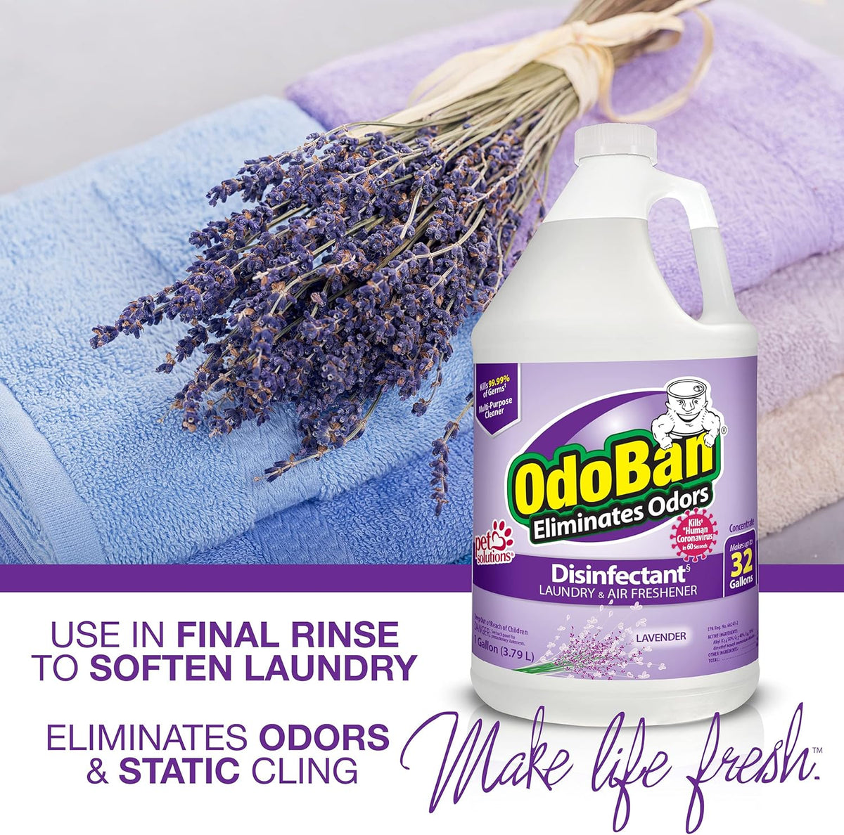 OdoBan Ready-to-Use Disinfectant and Harsh Aroma Eliminator, Set of 2, 14.6 Ounce 360-Degree