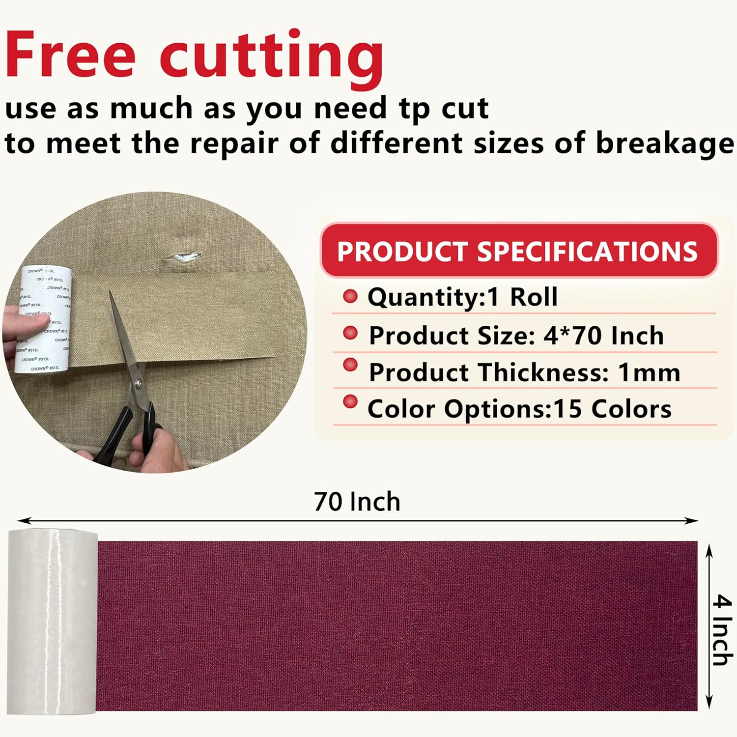 Linen Repair Tape 4x70 Inch Self-Adhesive Couch Patch Repair Fabric Patch for