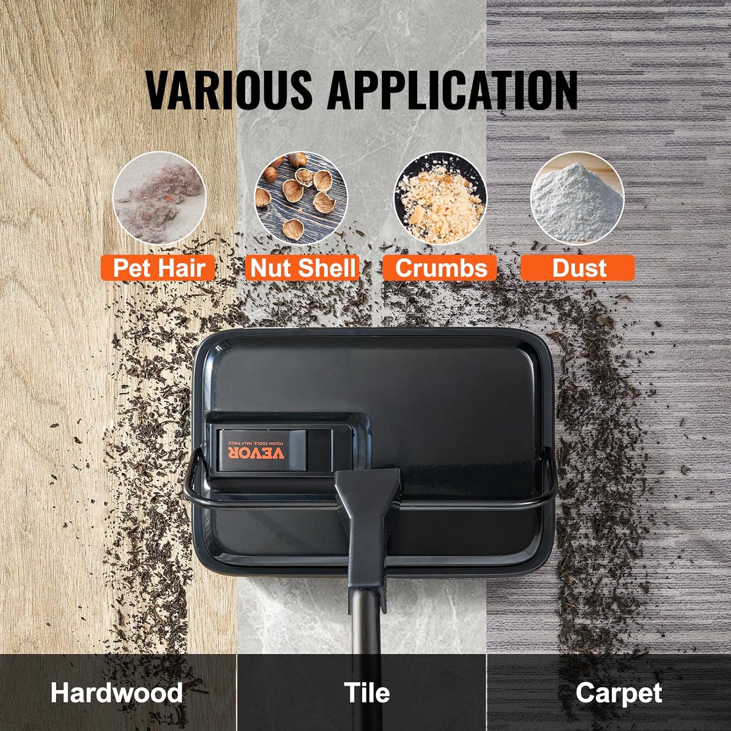 VEVOR Carpet Sweeper Manual, Floor Sweeper with 300 ml Dustbin Capacity Easy to Empty, for Home