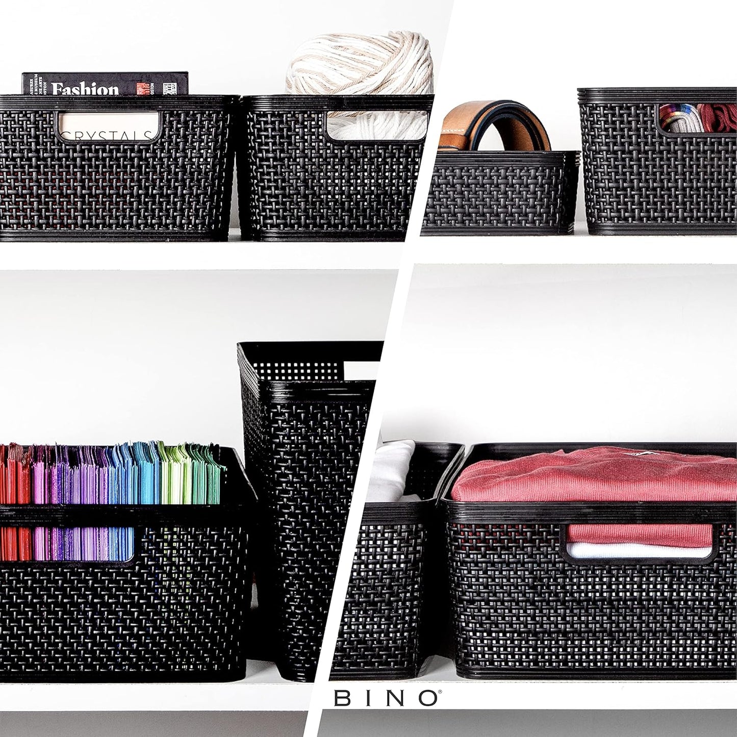 BINO | Woven Plastic Basket | Large (Black), 3-Pack | THE JUTE COLLECTION | Home Organization