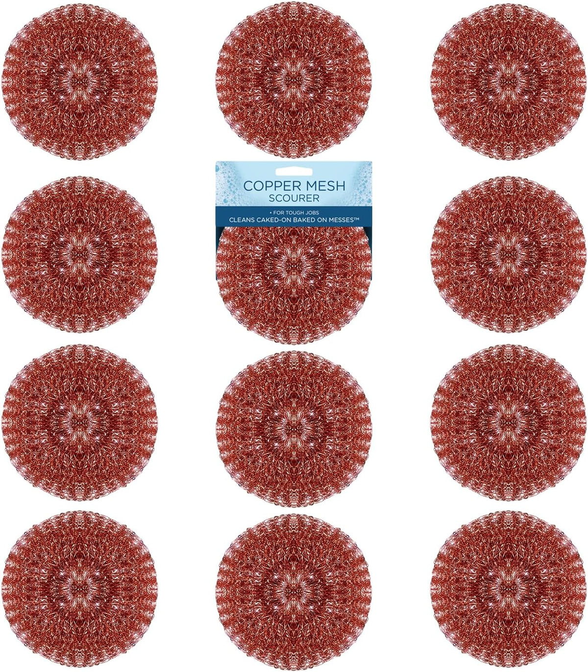 LOLA Copper Mesh Scouring Pad, 18 Grams, 12 Pack, eavy Duty Cleaning Pads, Copper Coated Knitted