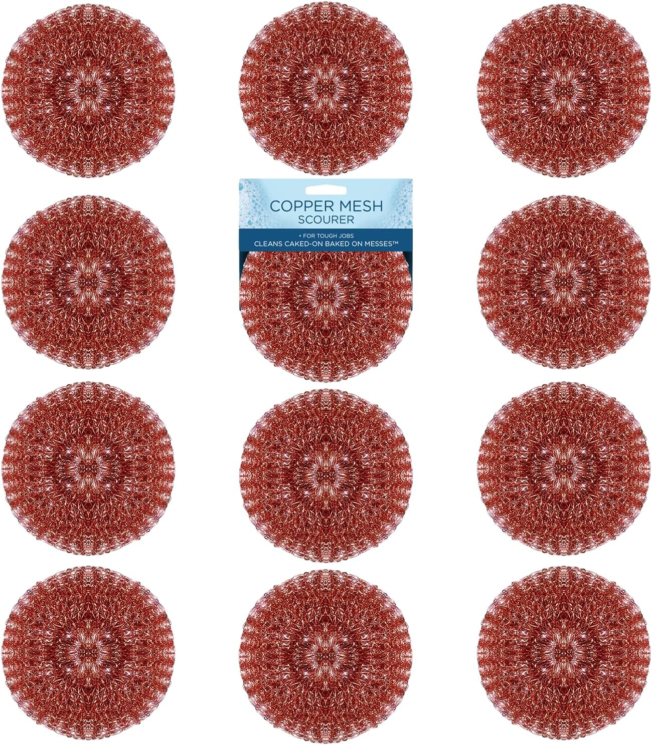 LOLA Copper Mesh Scouring Pad, 18 Grams, 12 Pack, Heavy Duty Cleaning Pads, Copper Coated Knitted