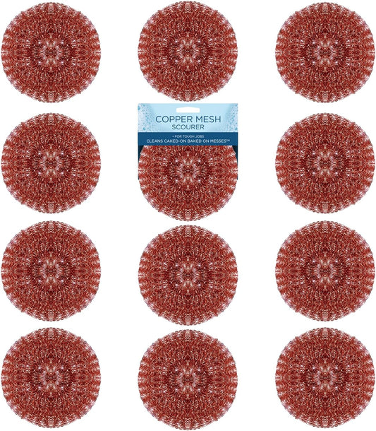 LOLA Copper Mesh Scouring Pad, 18 Grams, 12 Pack, Heavy Duty Cleaning Pads, Copper Coated Knitted