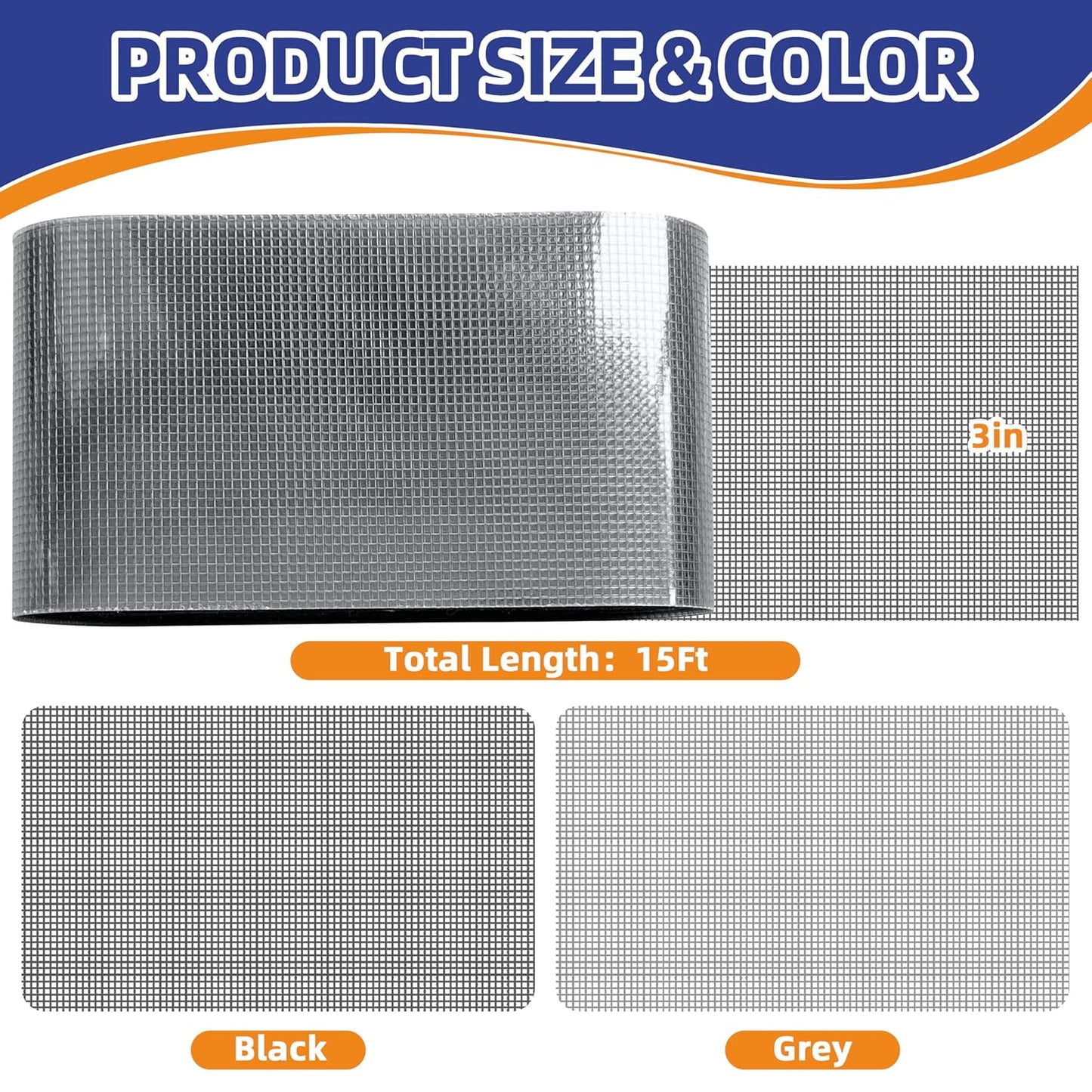 KING MOUNTAIN Grey Window Screen Repair Tape,3inX15FT Heavy Duty Screen Repair Kit for Window