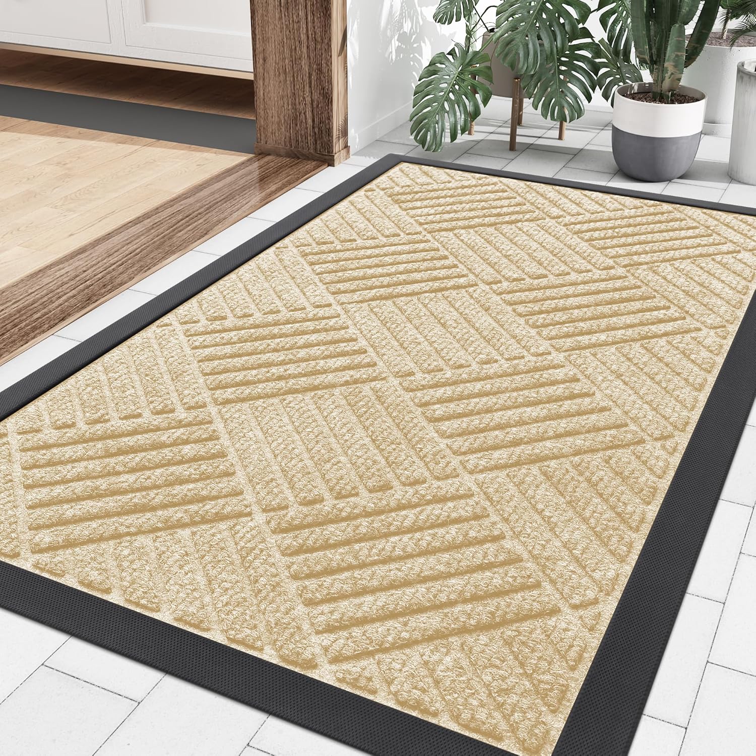 Smiry Front Door Mat Outside Entrance, Heavy Duty Outdoor Indoor Natural Rubber Doormat, Non Slip