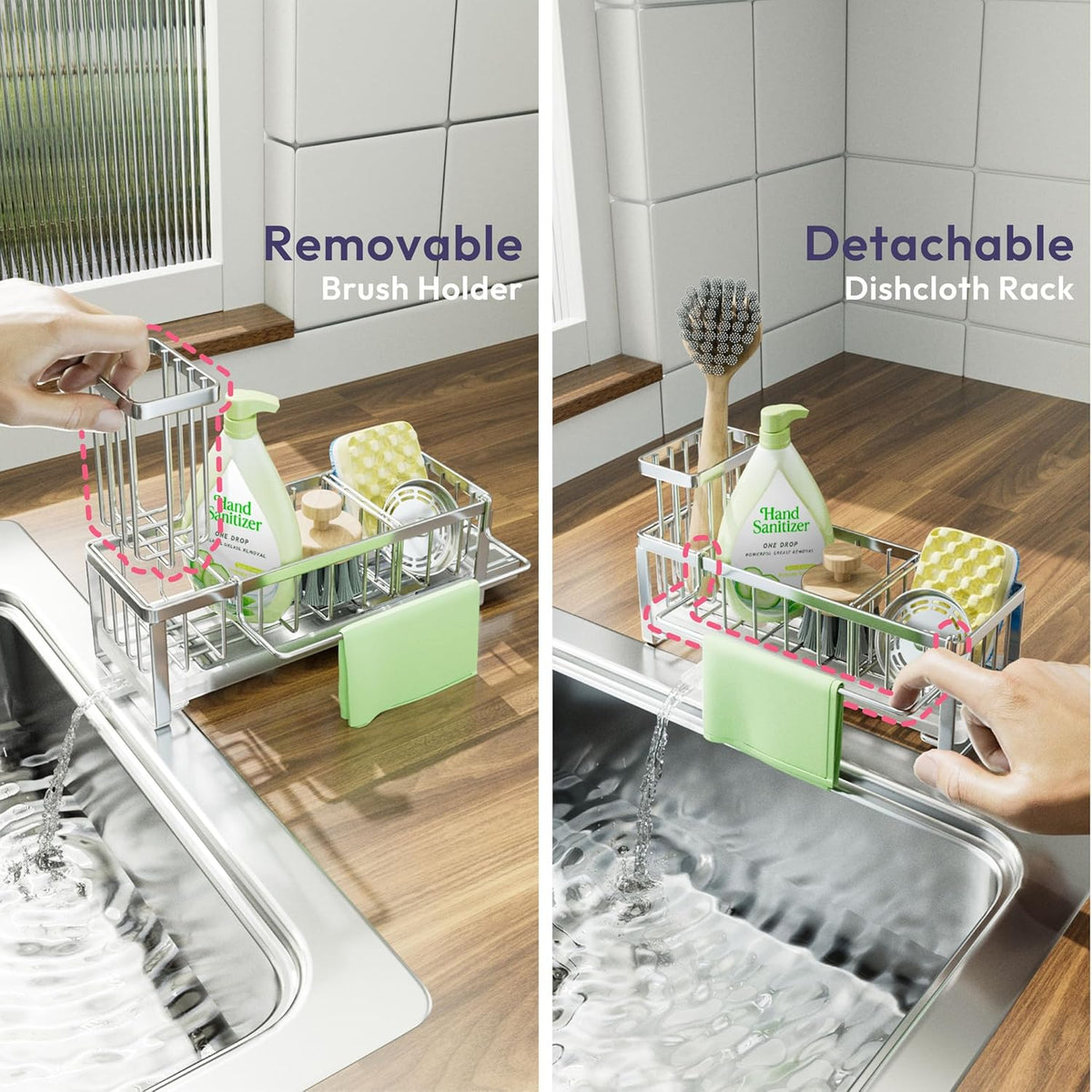 SWTYMIKI Sponge Holder for Kitchen Sink - Sink Caddy with Brush Holder Self-draining Sponge Caddy