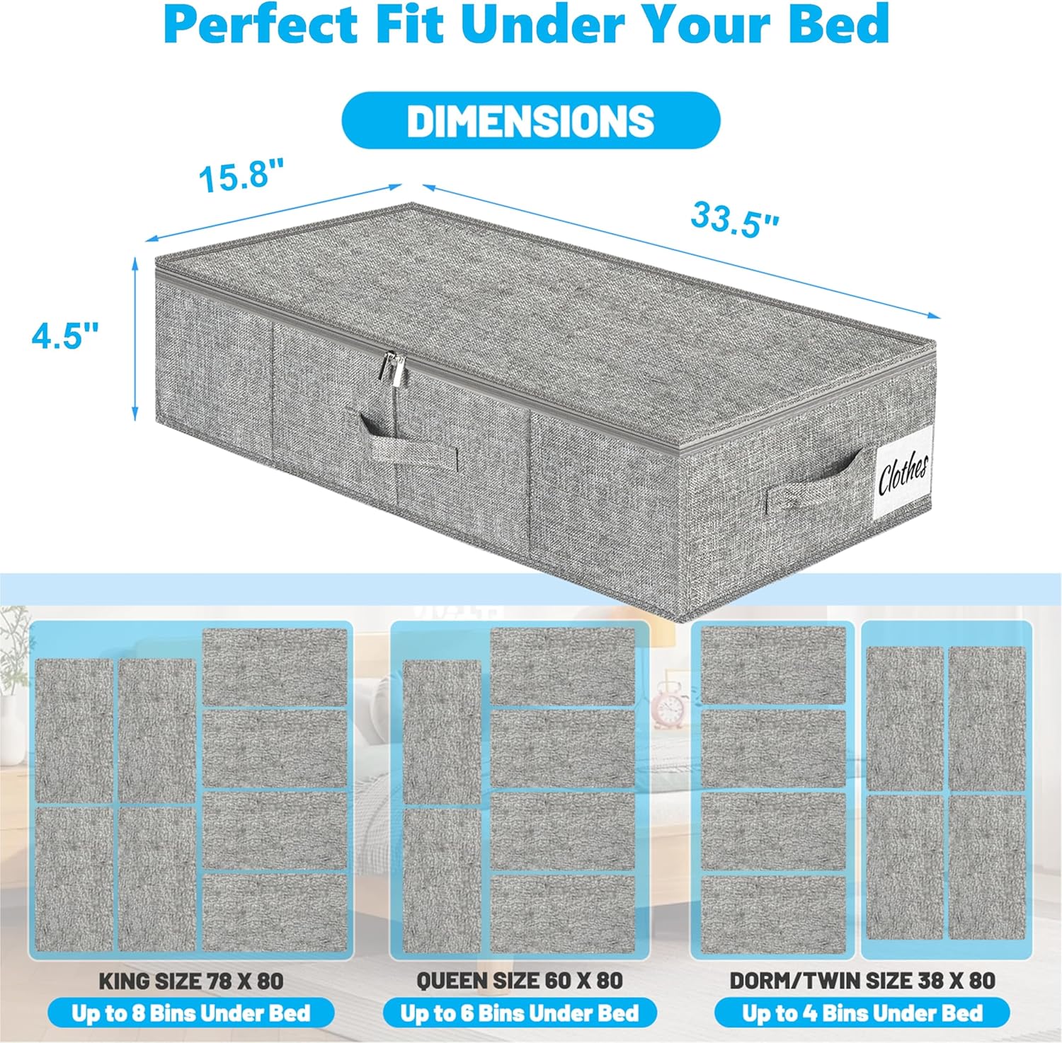 Under Bed Storage Container Bins 2 Pack, 4.5 Inch Slim Low Profile Underbed Clothes Storage