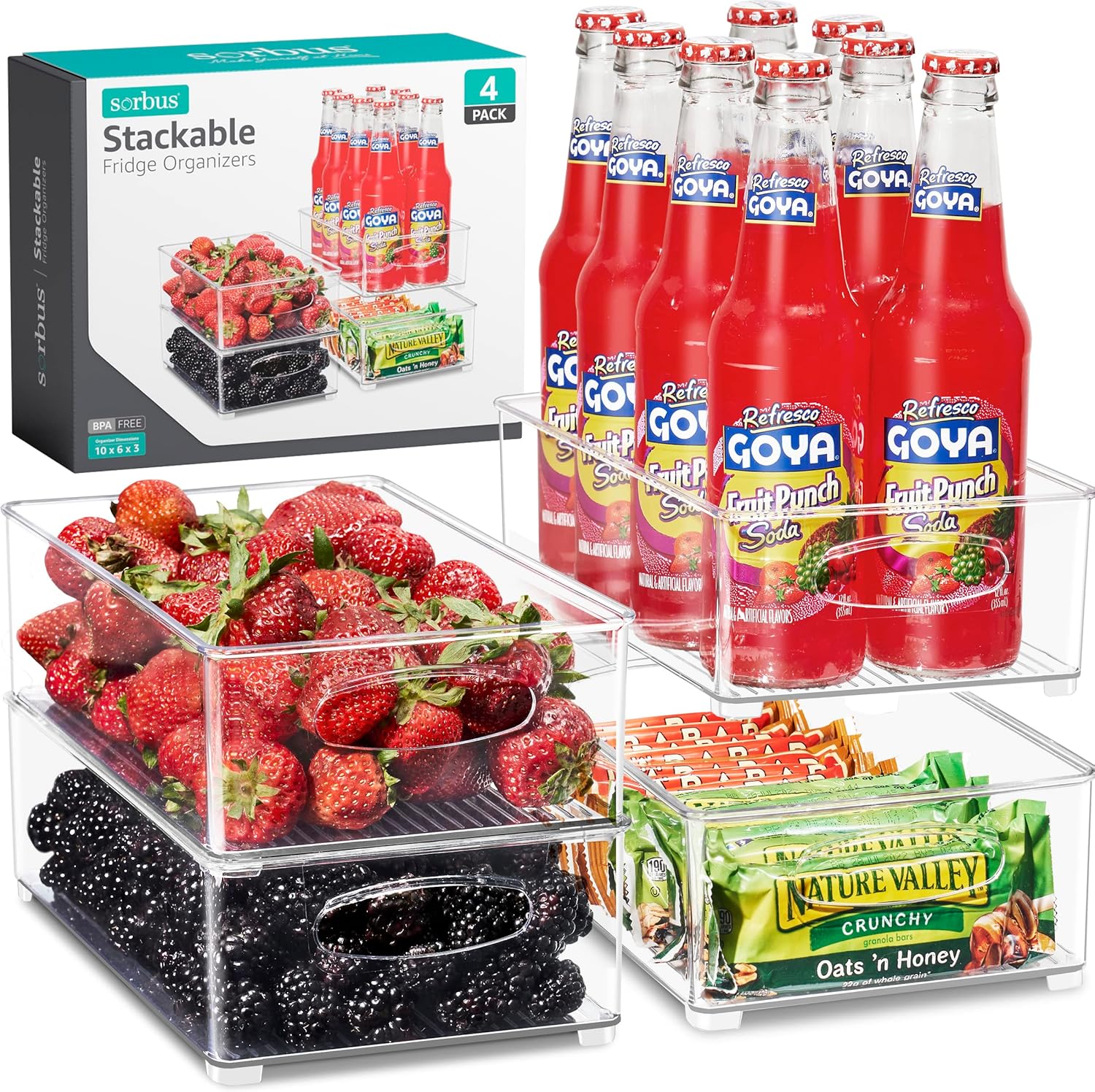 Sorbus Stackable Refrigerator Organizer Bins - Clear Storage Bins for Kitchen Pantry, Freezer &
