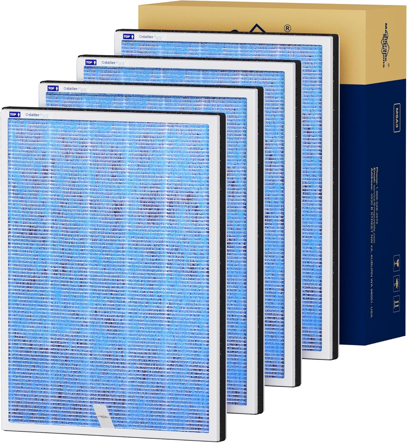 Membrane Solutions MSA3/MSA3S Genuine Original Air Purifier Filter Replacement 4 Pack, Upgraded