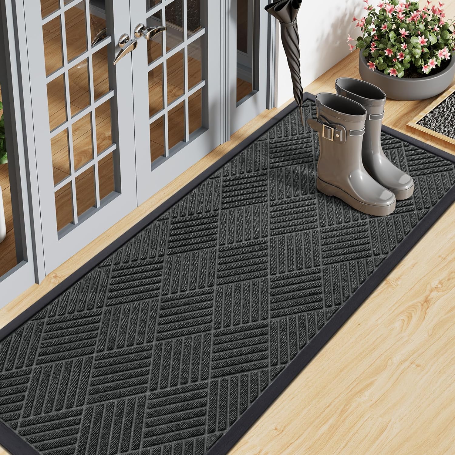 Smiry Front Door Mat Outside Entrance, Heavy Duty Outdoor Indoor Natural Rubber Doormat, Non Slip