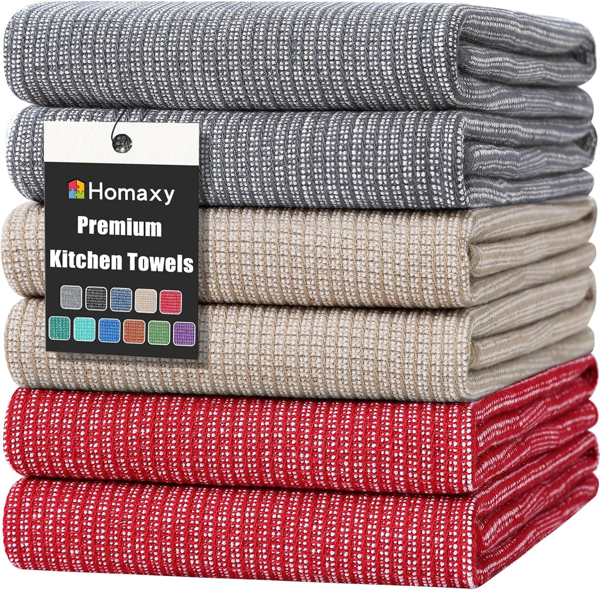 Homaxy Premium Kitchen Towels(18”x 28”, 6 Pack), Large Cotton Kitchen Hand Towels, Flat and Terry