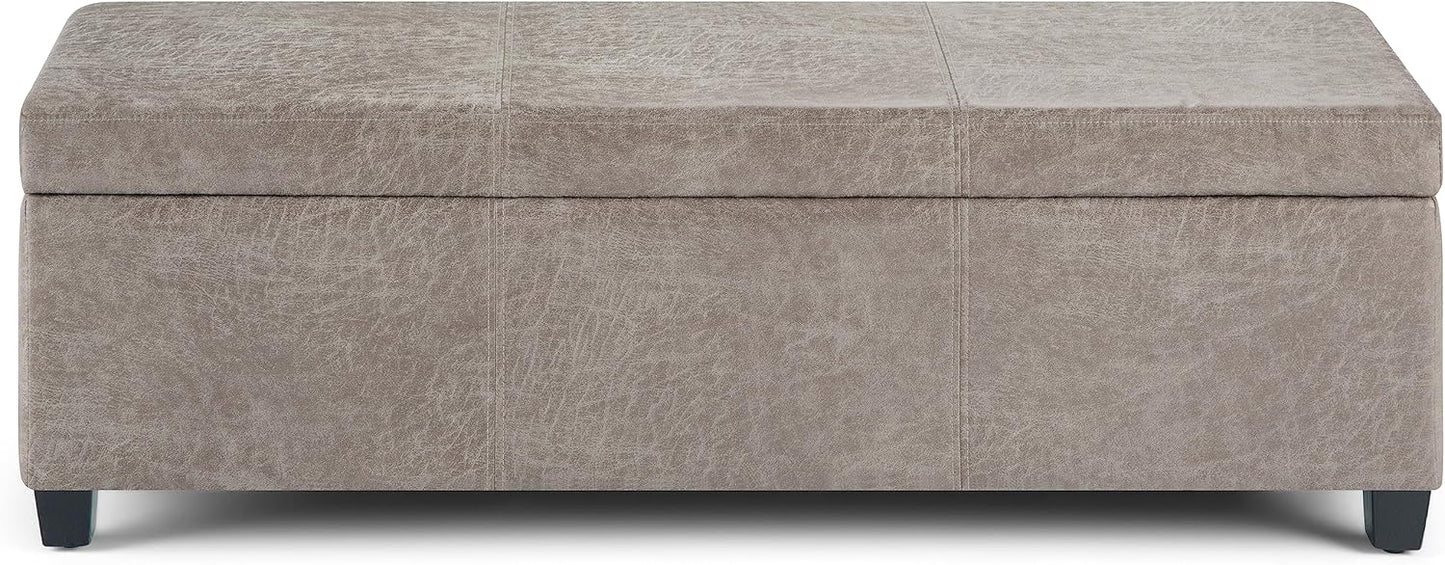SIMPLIHOME Avalon 48 inch Wide Contemporary Rectangle Storage Ottoman Bench in Distressed Grey