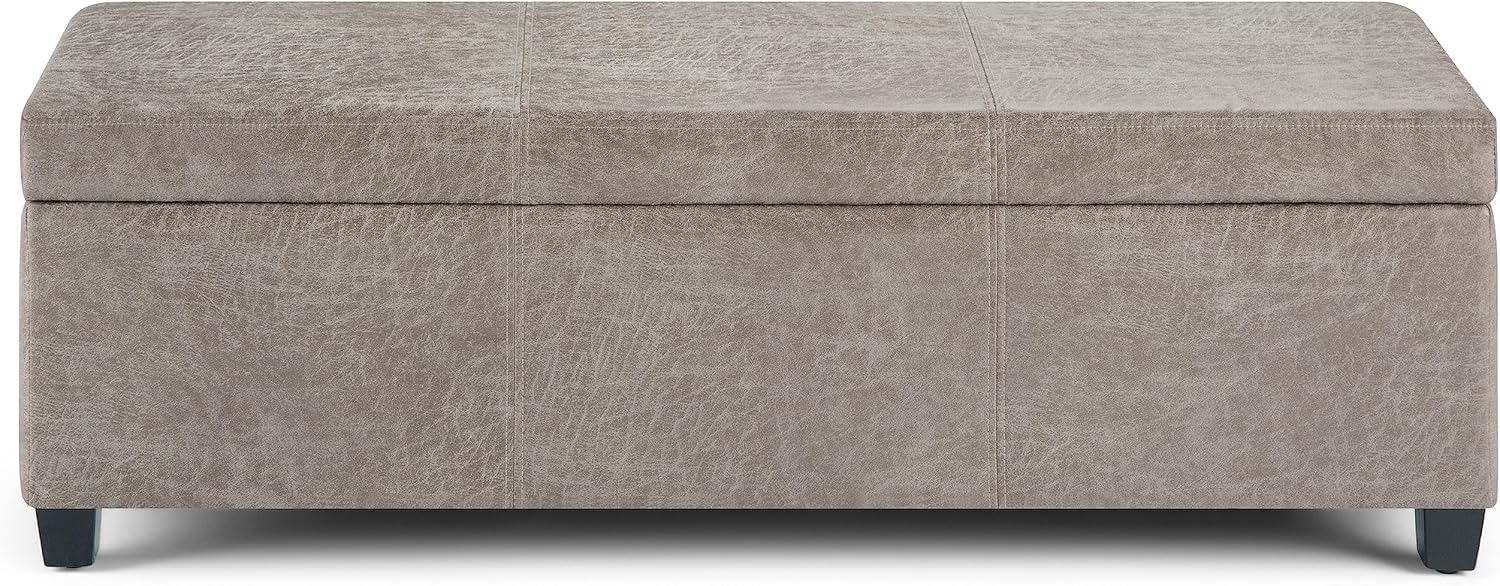 SIMPLIHOME Avalon 48 inch Wide Contemporary Rectangle Storage Ottoman Bench in Distressed Grey