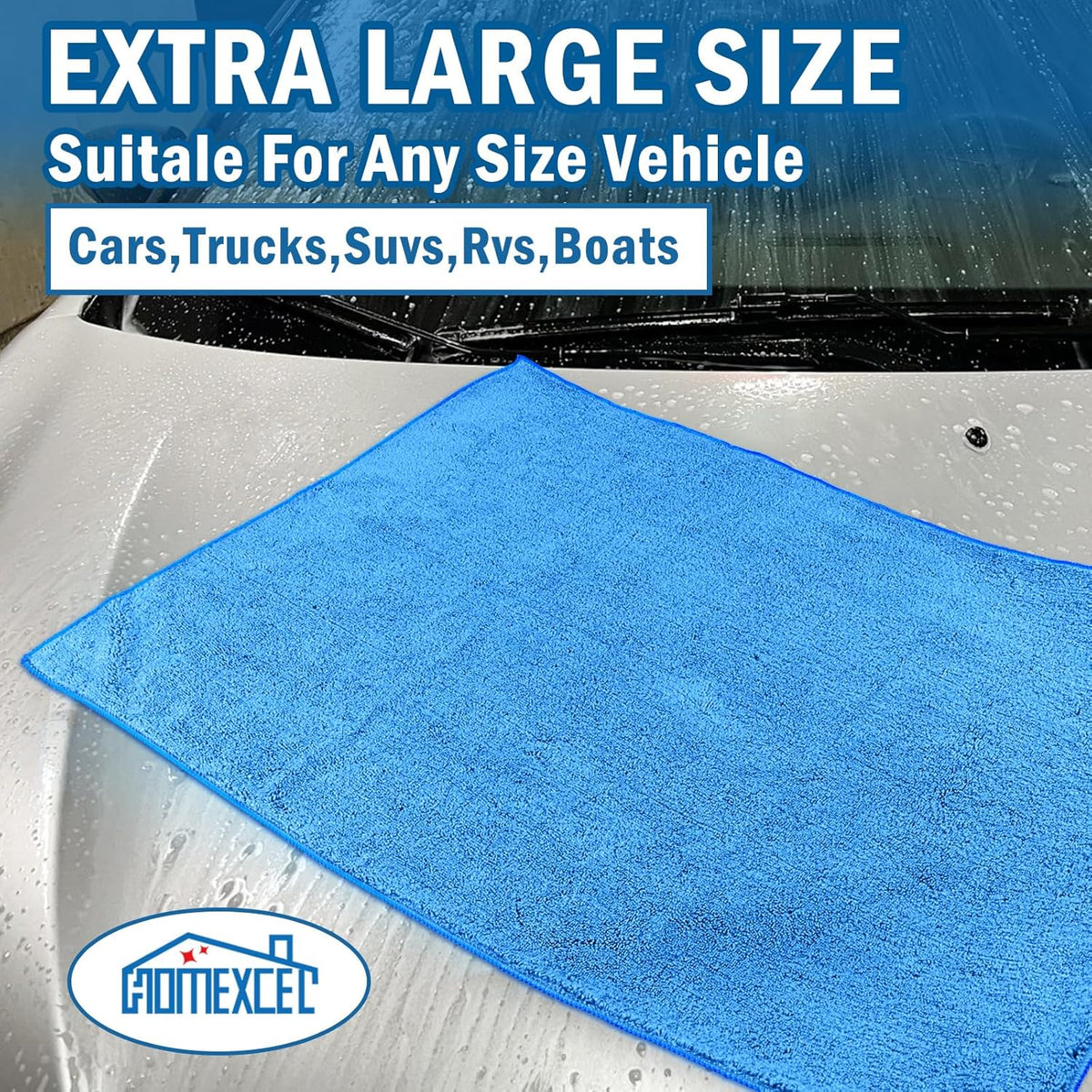 HOMEXCEL Professional Large Microfiber Car Drying Towels 2 Pack, Lint Free, Scratch Free, Highly