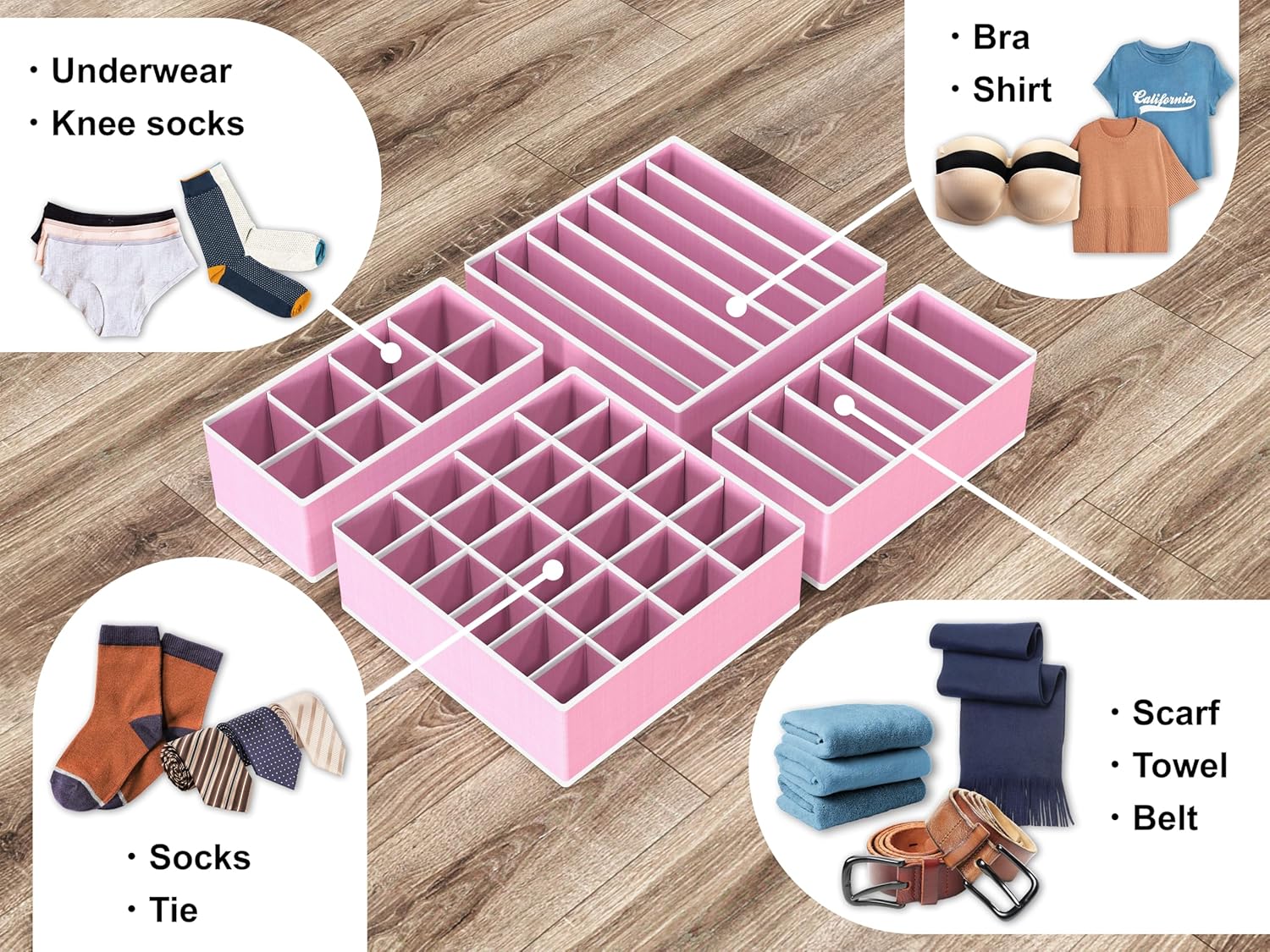 Simple Houseware 4-Pack Drawer Organizer Set - Closet Dividers for Underwear, Socks, Bras, Scarves
