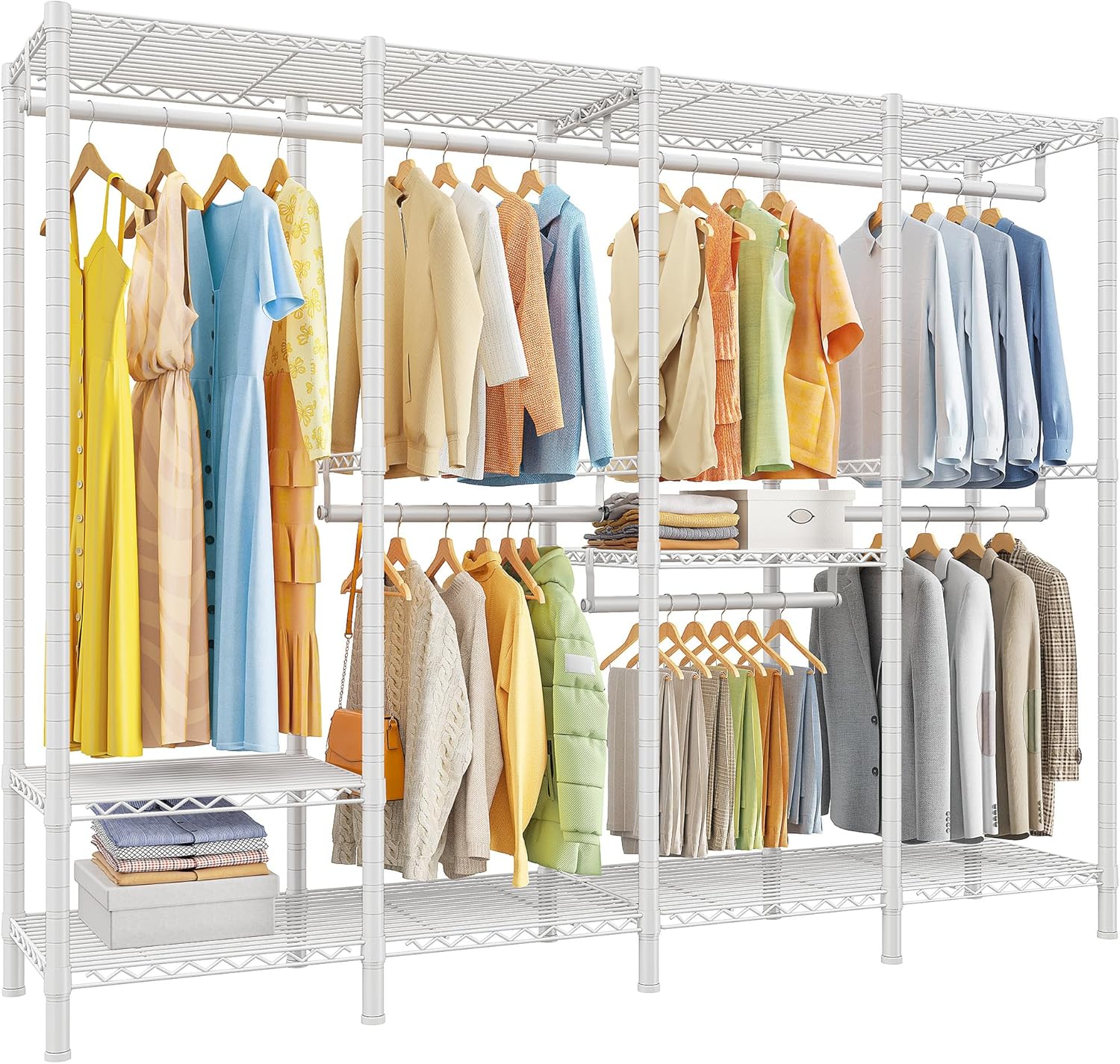 Raybee 76.9" H Clothes Rack Heavy Duty Loads 1100 LBS Metal Clothing Racks for Hanging Clothes