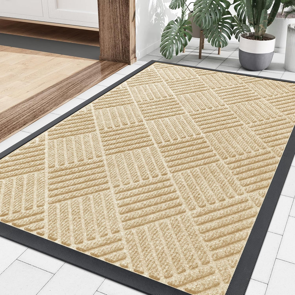 Smiry Front Door Mat Outside Entrance, Heavy Duty Outdoor Indoor Natural Rubber Doormat, Non Slip