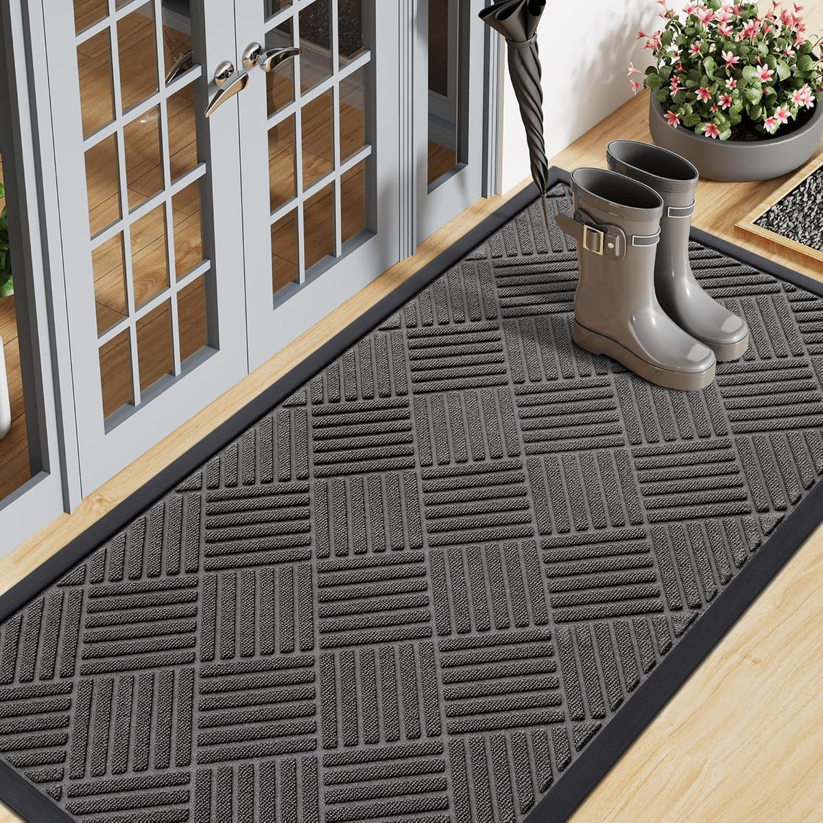 Smiry Front Door Mat Outside Entrance, Heavy Duty Outdoor Indoor Natural Rubber Doormat, Non Slip